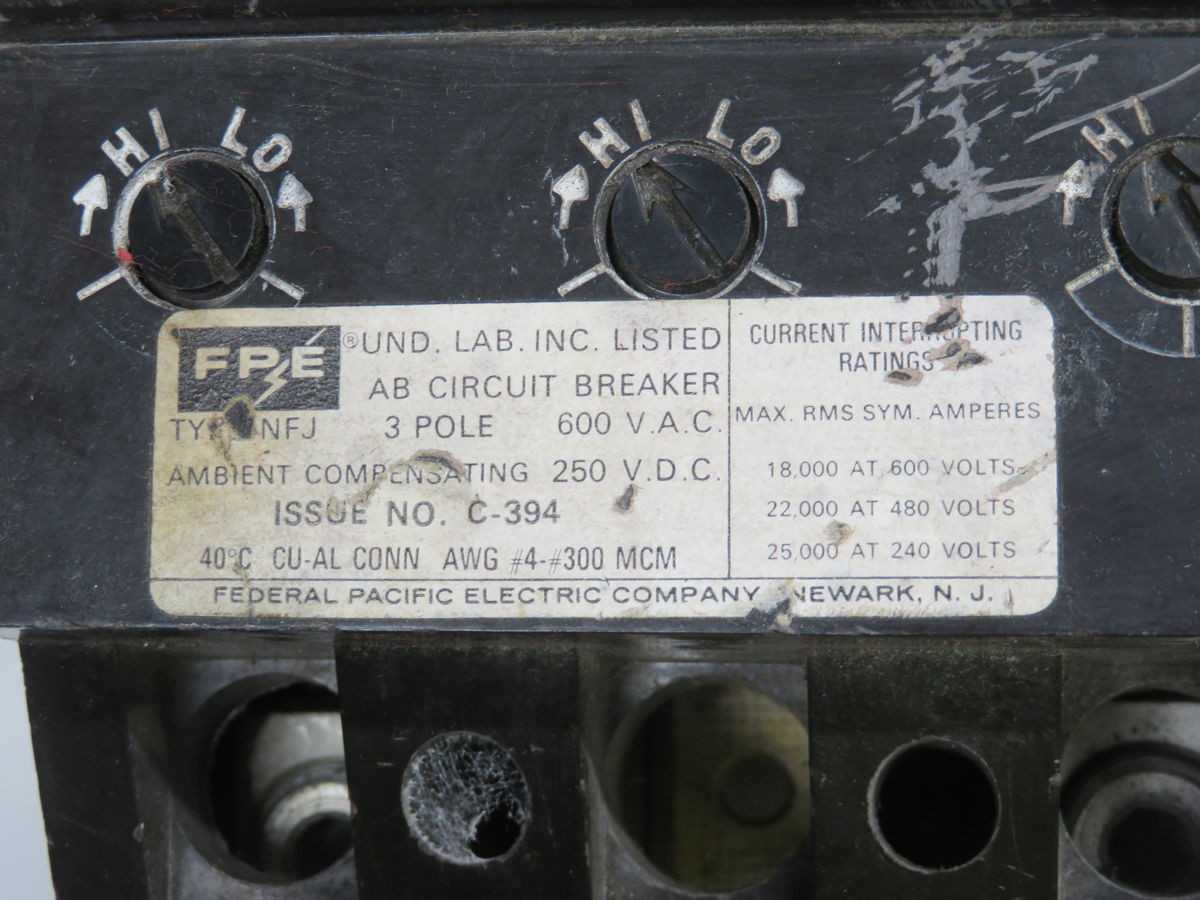 FPE NFJ MOLDED CASE CIRCUIT BREAKER T256434 - CIRCUIT BREAKERS