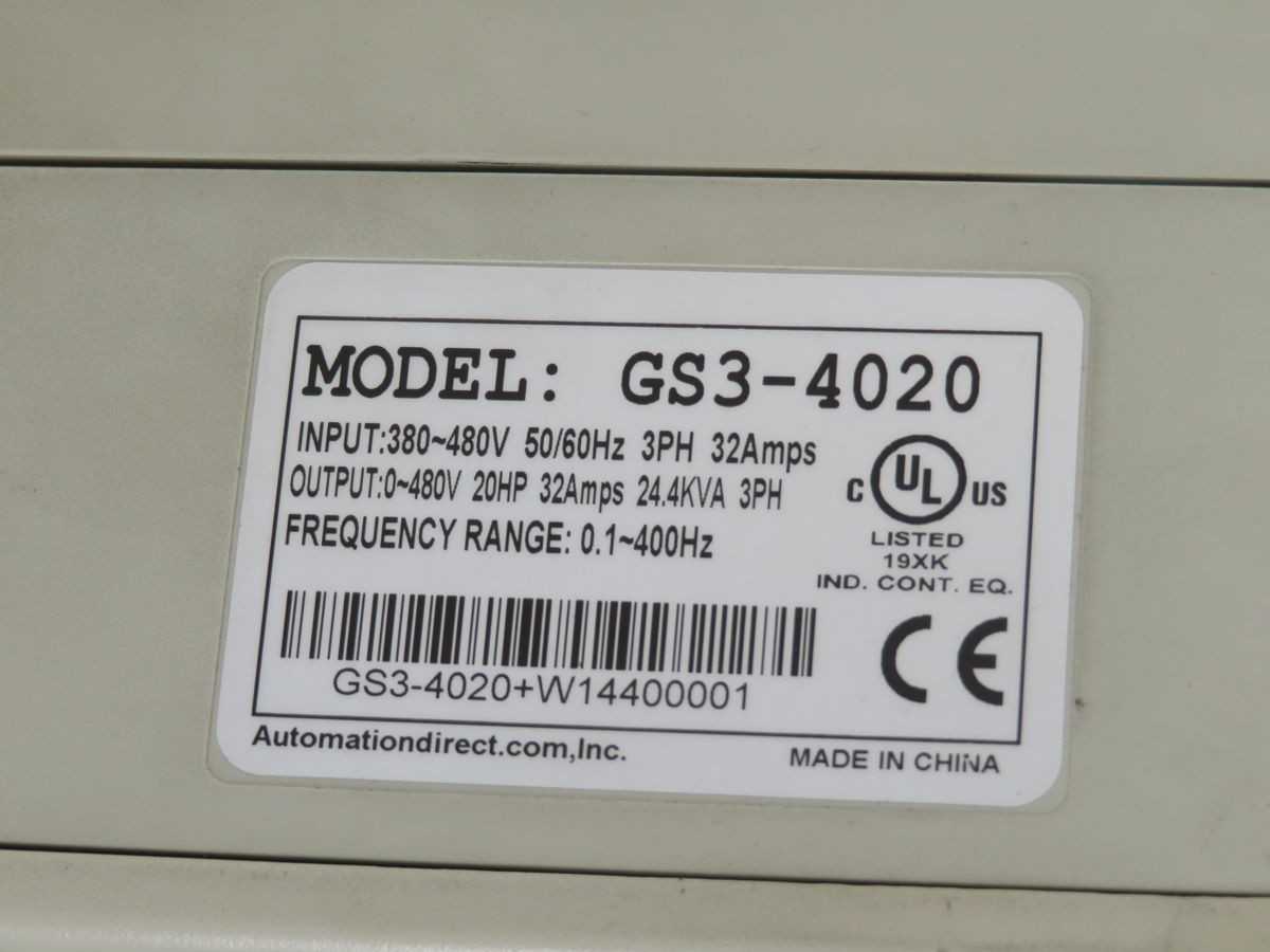 AUTOMATIONDIRECT GS3-4020 AC DRIVES, 20 HP OUT, 460 VAC IN, SVC/V/HZ, RS-485/MODBUS, 5 KA SCCR - MOTOR DRIVES