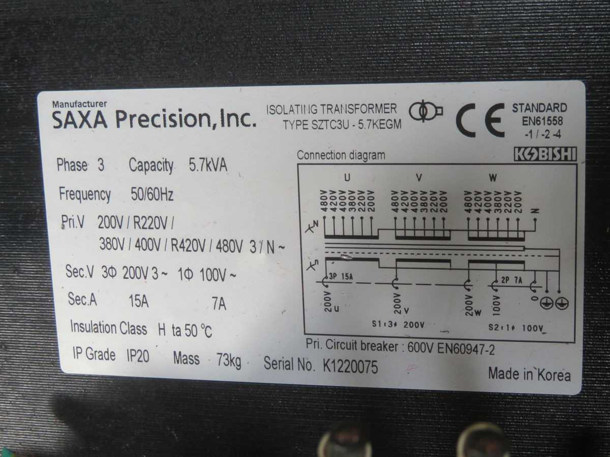 SAXA PRECISION SZTC3U-5.7KEGM ISOLATING TRANSFORMER T265306 - POWER TRANSFORMERS