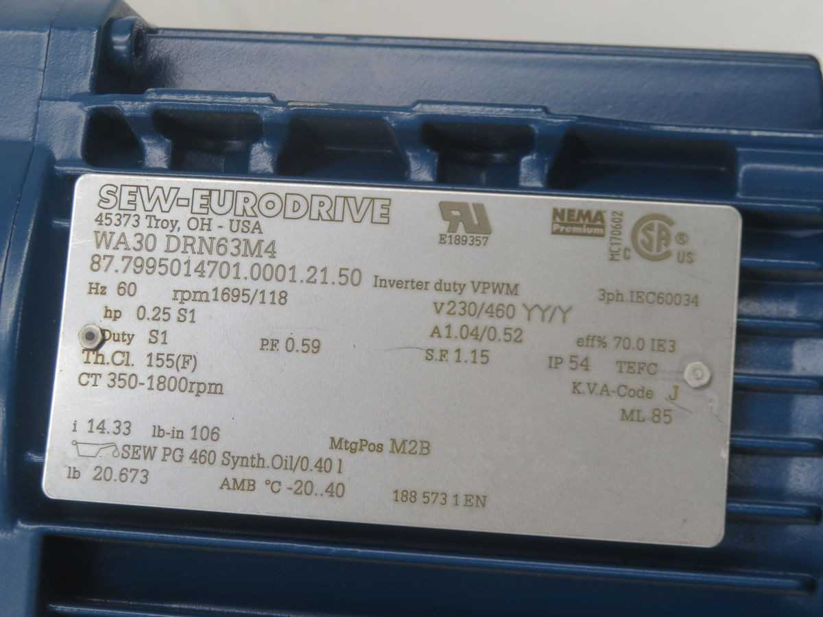 SEW EURODRIVE WA30 DRN63M4 87.7995014701.0001.21.50 GEAR MOTOR T266588 - GEAR REDUCERS