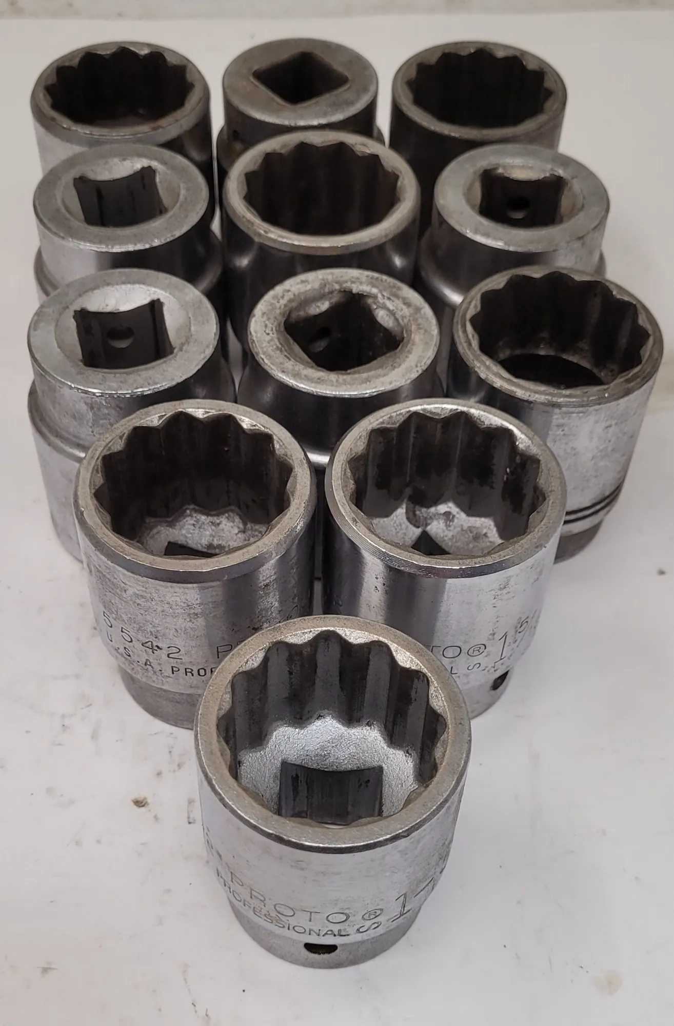 PROTO SOCKET SET, 14 PC, 12-PT, 1-5/16, 1-3/16, 1-1/8 SOCKETS (MIXED BRANDS) - MACHINE TOOLING