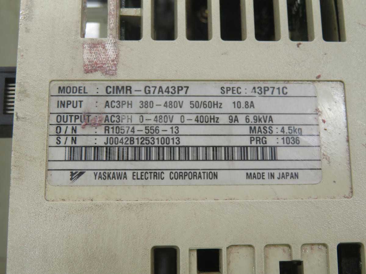 YASKAWA CIMR-G7A43P7 AC DRIVE, 380-480V 3PH IN, 0-480V 3PH OUT, 3.7 KW POWER - AC VFD DRIVES