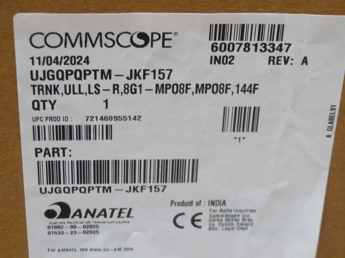 COMMSCOPE UJGQPQPTM-JKF157 HIGH-DENSITY, ULTRA LOW LOSS (ULL) SINGLEMODE FIBER TRUNK T268337 - FIBER OPTIC CABLE