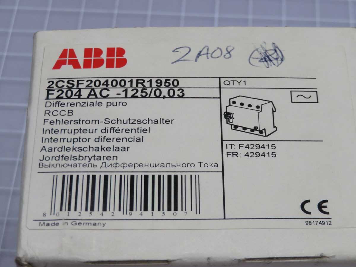 ABB F204 AC Circuit Breaker 125A 0.03A 2CSF204001R1950 T260701 - CIRCUIT BREAKERS
