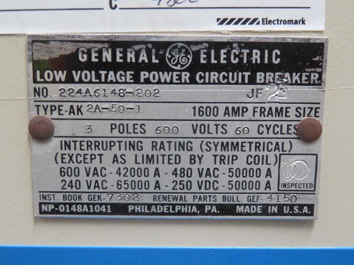 GE AK-2A-50-1 224A6148-202 CIRCUIT BREAKER, 3-POLE, AIR TYPE, 600 VAC, 1600 AMPS, 60 HZ - CIRCUIT BREAKERS