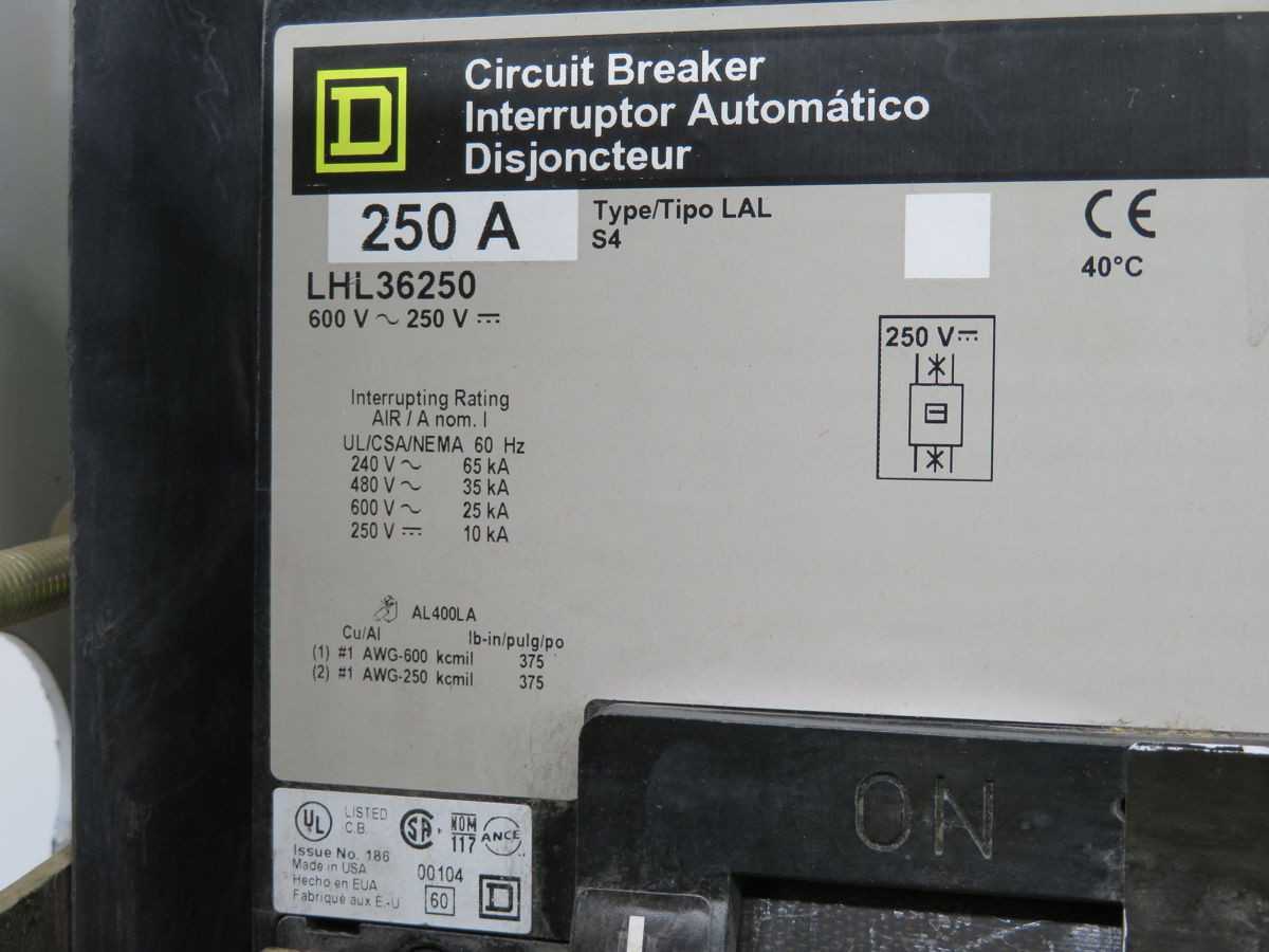 SQUARE D, LHL36250, CIRCUIT BREAKER, 3-POLE, 250A CURRENT, 600V AC 25KA IC, 250V DC 50KA IC - CIRCUIT BREAKERS