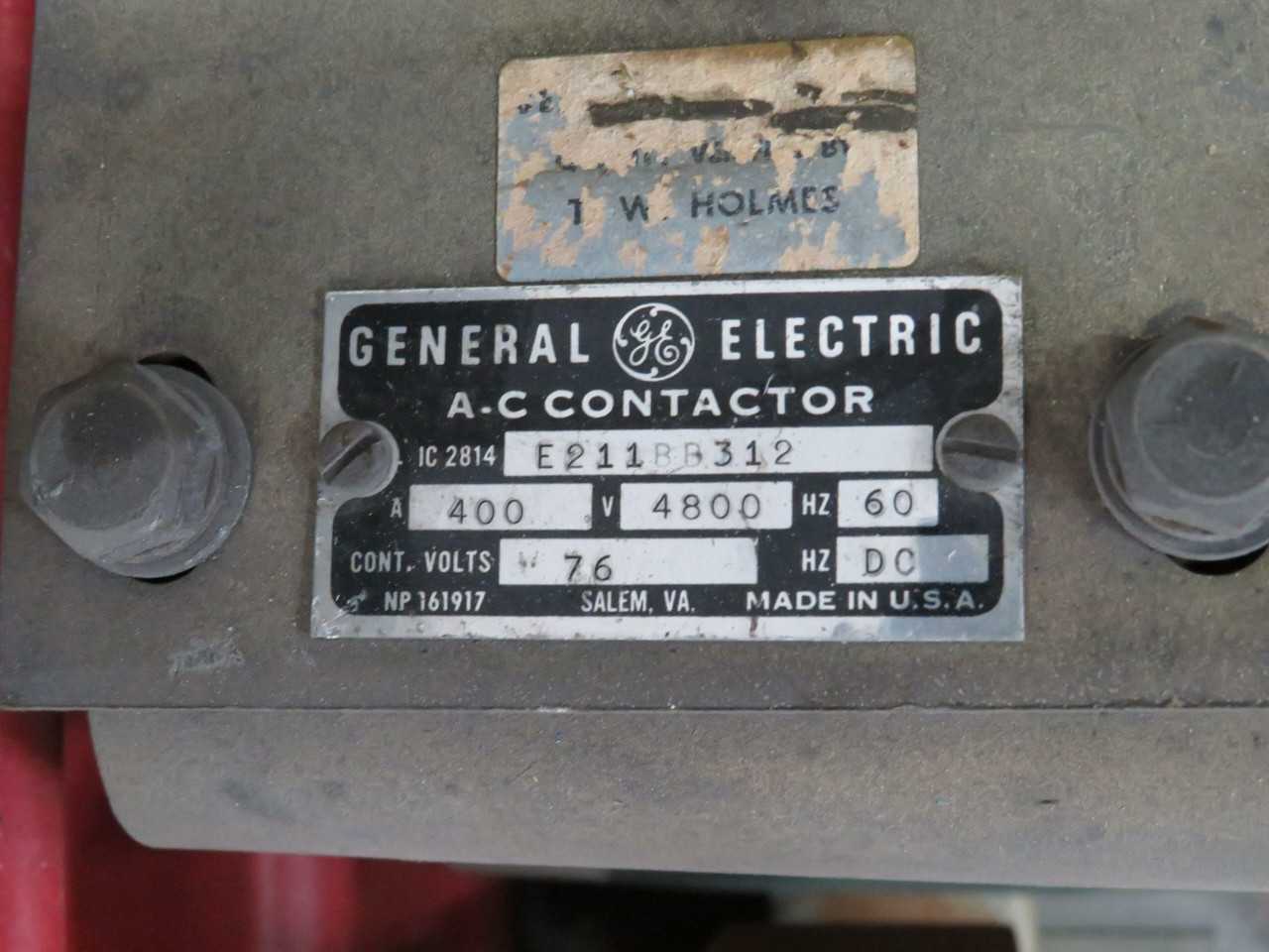 Ge E211BB312 Contactors, 3-Pole, 4800 Vac Voltage, 400 A Current, 60 Hz Frequency - CONTACTORS