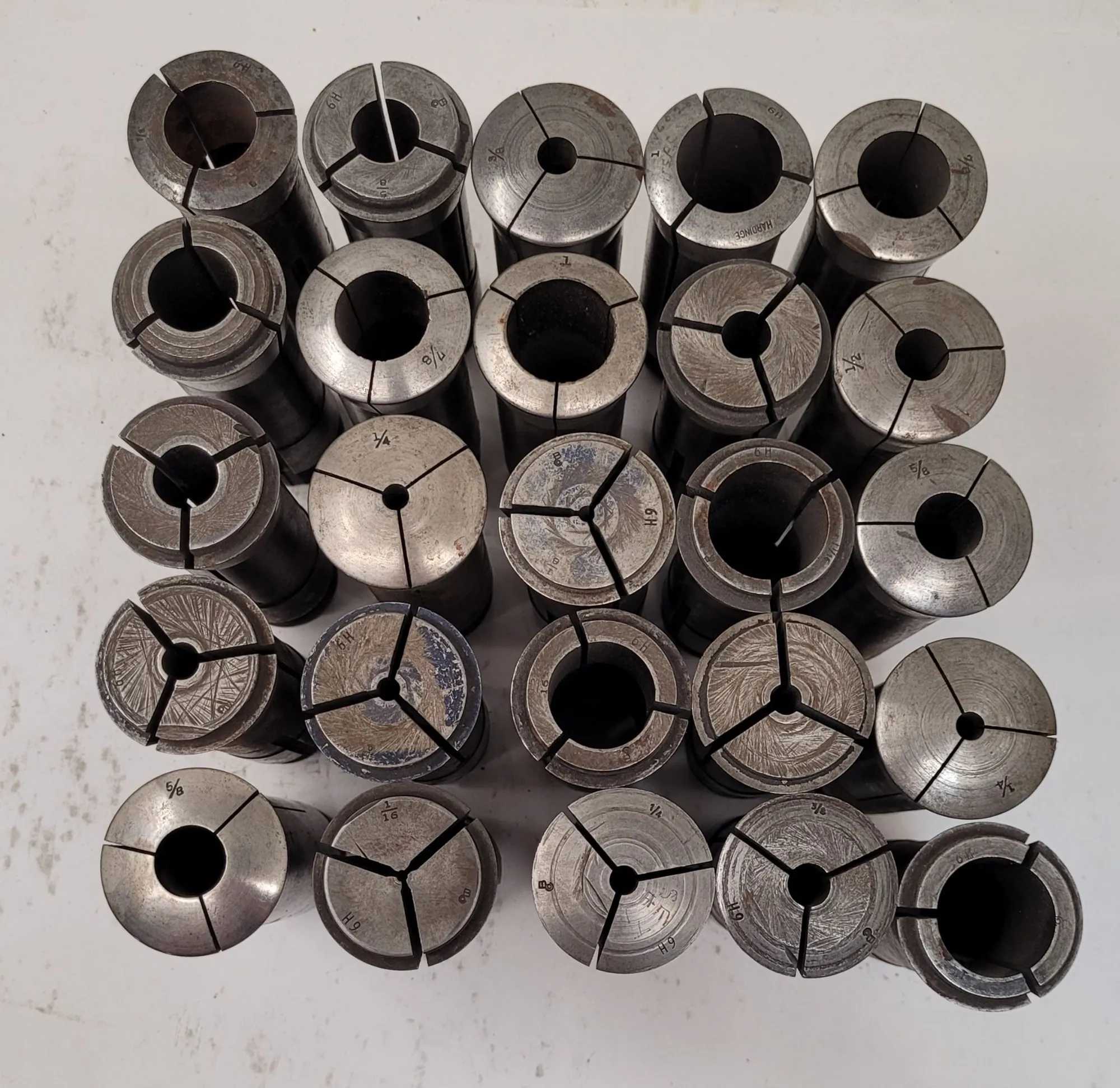 6H COLLETS SET OF 25 (HENDY/HARDINGE) - SIZE RANGE 1/16 TO 1-1/16 - MACHINE TOOLING