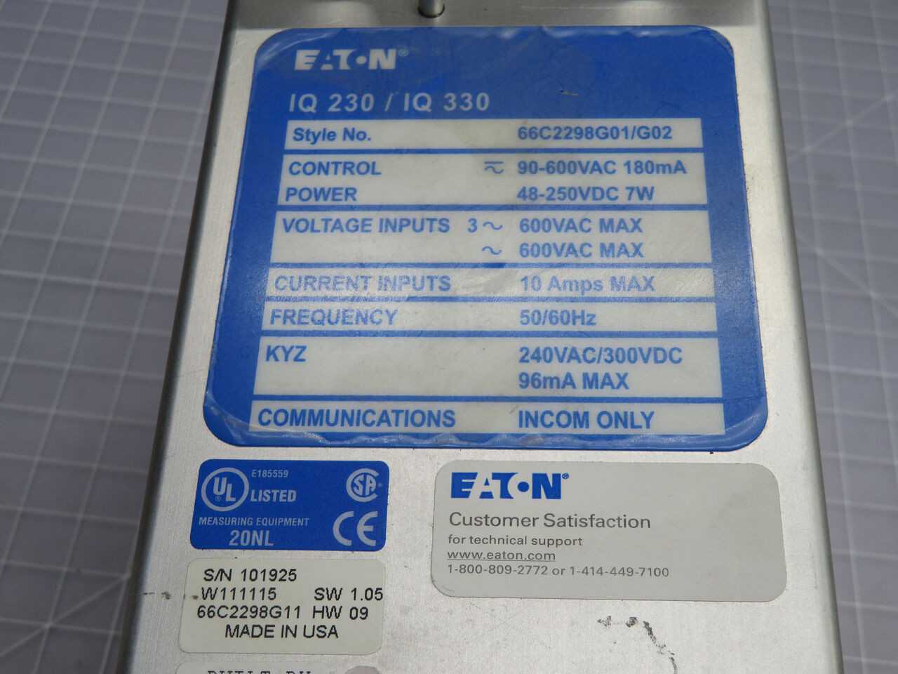 EATON IQ 230/IQ 330 RELAYS, 48-250VDC INPUT, 7W CONSUMPTION, 600VAC MAX, 10A MAX, 50/60HZ - PROTECTION RELAY