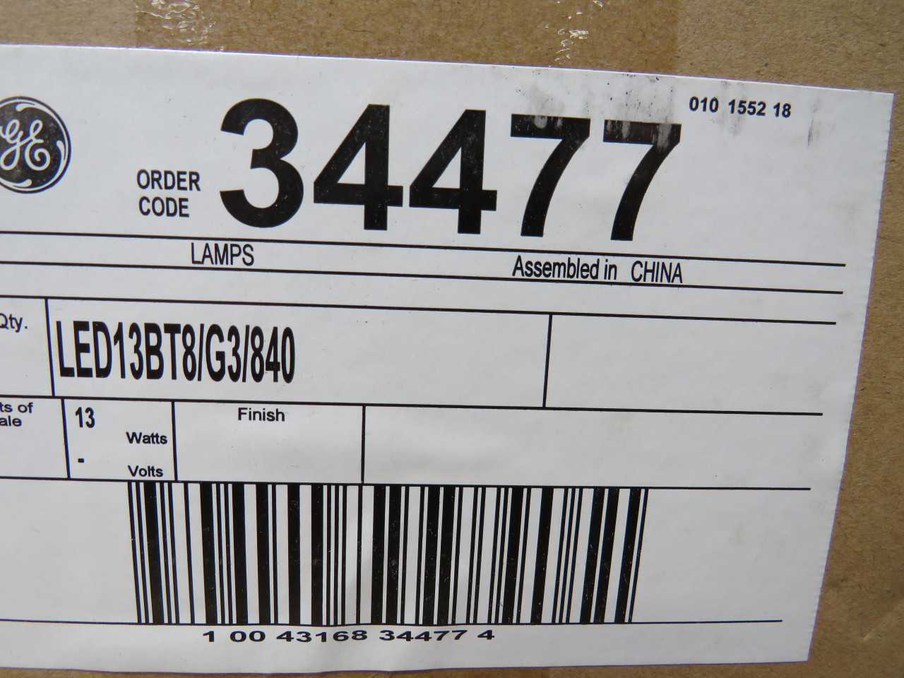 LOT OF 1040 GE 34477 LED13BT8/G3/840
 T8 13 WATT LED STRAIGHT TUBE 36 INCH MEDIUM BI-PIN (G13) 4000K BALLAST BYPASS - LIGHTING