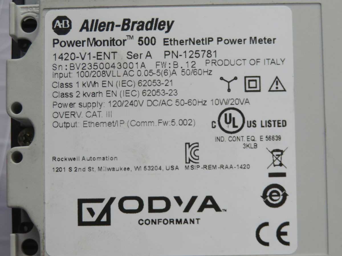 ALLEN BRADLEY 1420-V1-ENT 125781 ETHERNETIP POWER METER T263127 - INDUSTRIAL PARTS