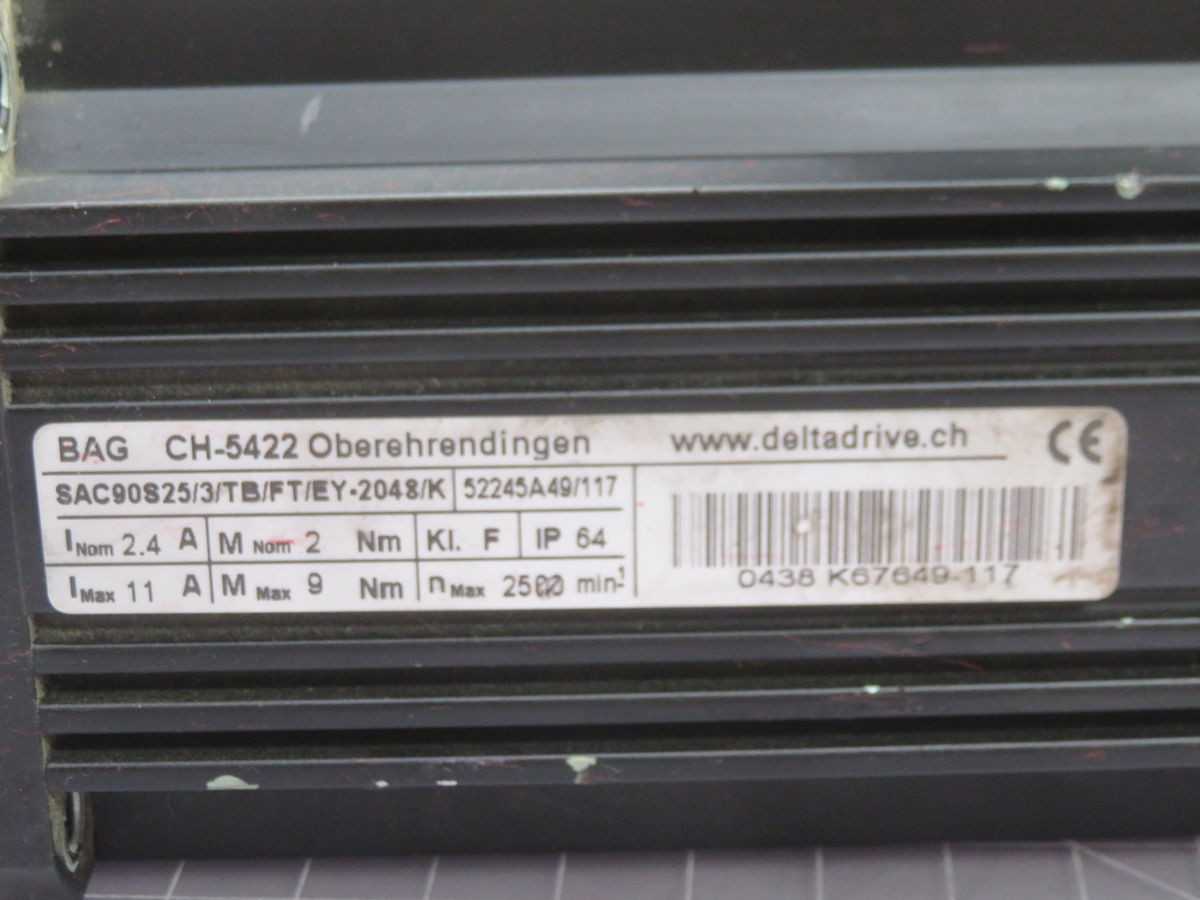 DELTADRIVE SAC90S25/3/TB/FT/EY-2048/K 52245A49/117 AC SERVO MOTOR T263849 - SERVO