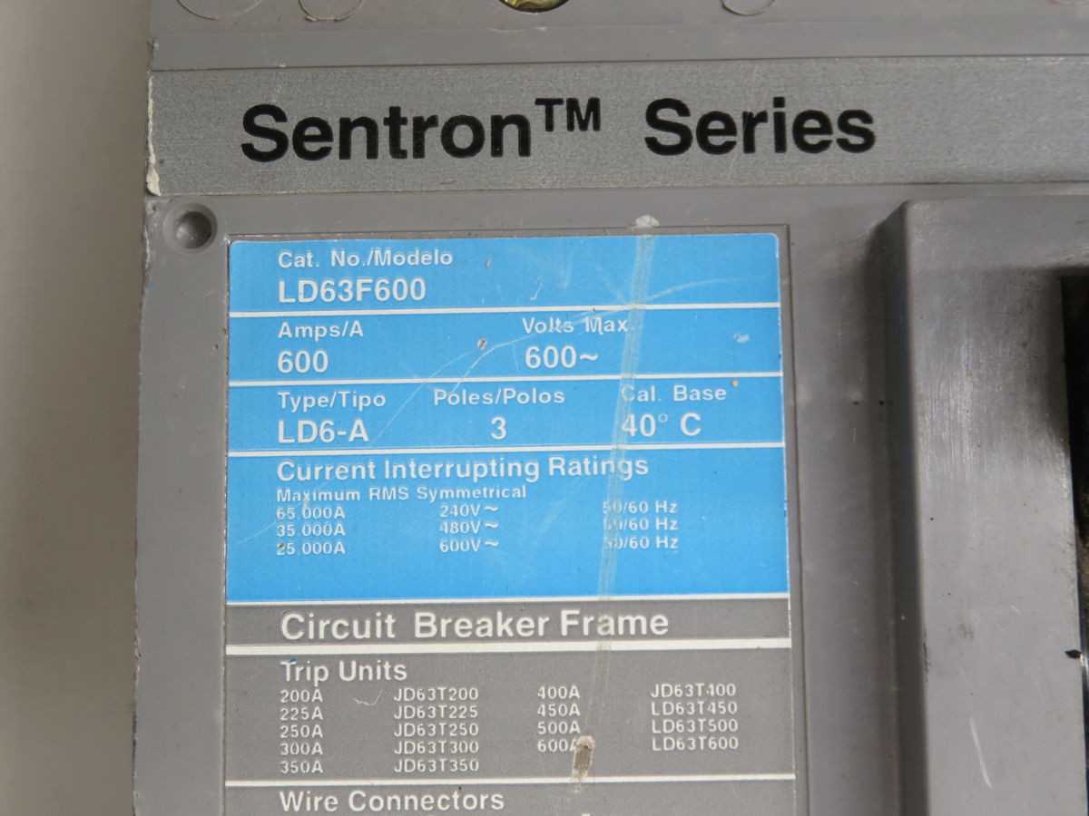 SIEMENS LD63F600 CB, 3-PH, 3-POLE, 600A CURRENT, 600VAC VOLTAGE, 35KA IC @ 480VAC - CIRCUIT BREAKERS