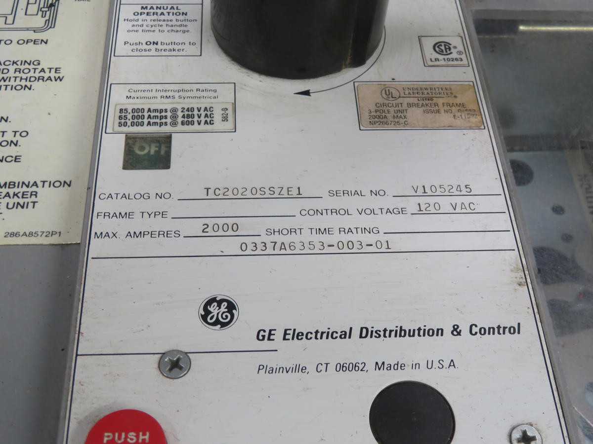 GE TC2020SSZE1 CB, 2000A CONT. CUR, 120VAC CTRL/MAIN VOL, 6000A INT. CUR - INDUSTRIAL PARTS