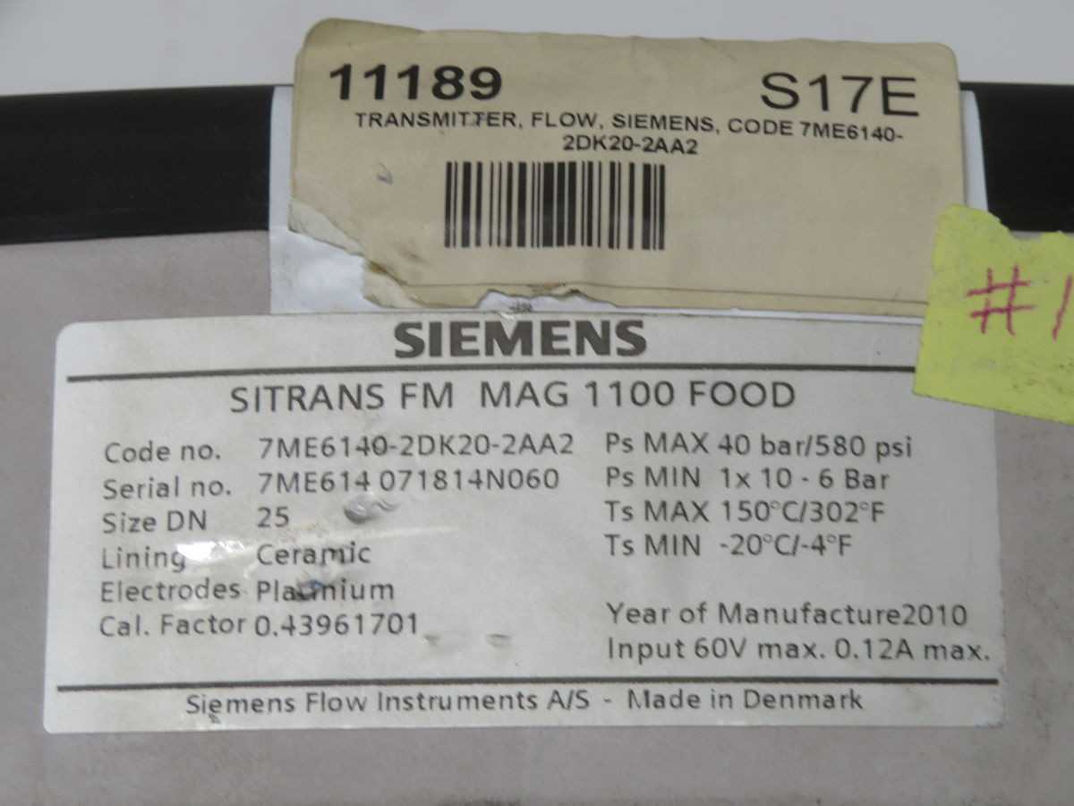 SIEMENS 7ME6140-2DK20-2AA2 ELECTROMAGNETIC FLOW SENSOR T269320 - PRESSURE TRANSMITTER