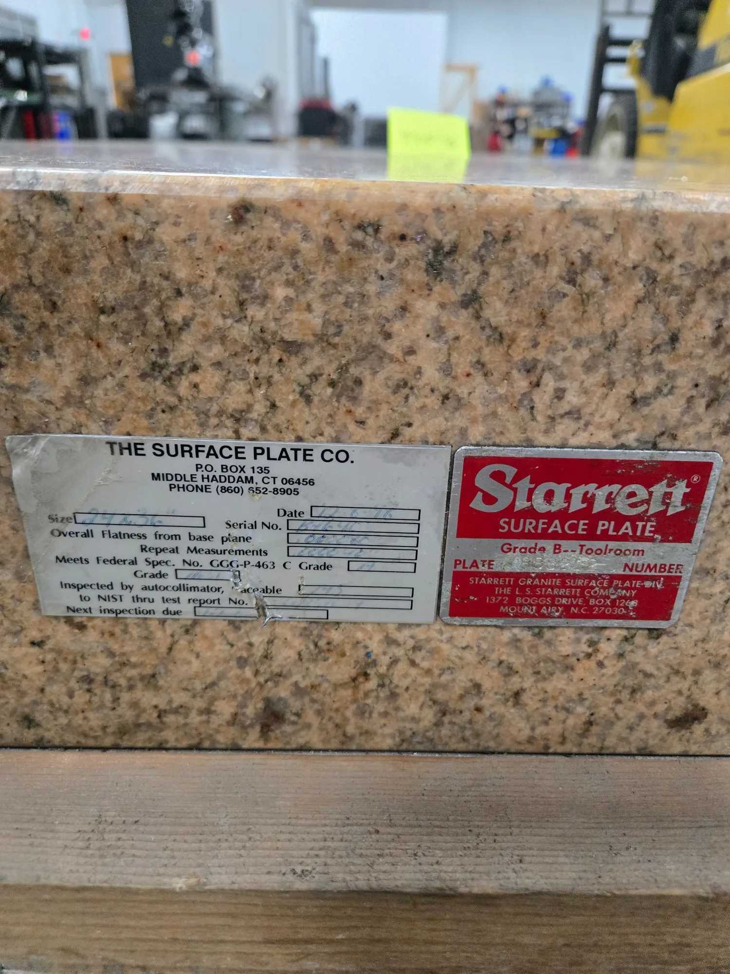 STARRETT TOOLROOM GRANITE SURFACE PLATE, 24"X36"X6", GRADE B INSPECTION - MISCELLANEOUS