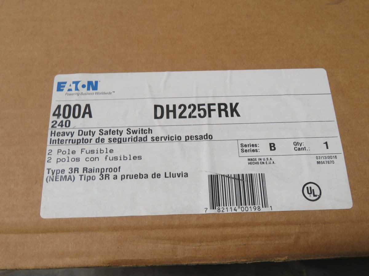 EATON DH225FRK SAFETY SWITCH, 2P FUSED, 400A CURRENT, 240V VOLTAGE, NEMA 3R, 75 HP, 200 KA IR - SWITCHES