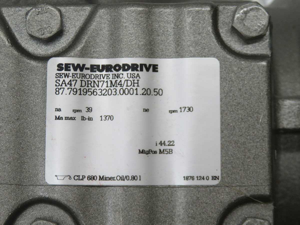 SEW EURODRIVE SA47 DRN71M4/DH 87.7919563203.0001.20.50 GEAR MOTOR T266589 - GEAR REDUCERS