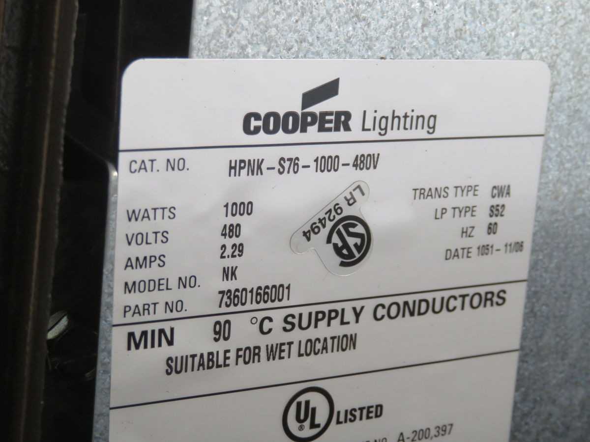 COOPER HPNK-S76-1000-480V 7360166001 OUTDOOR LIGHTING T261332 - LIGHTING
