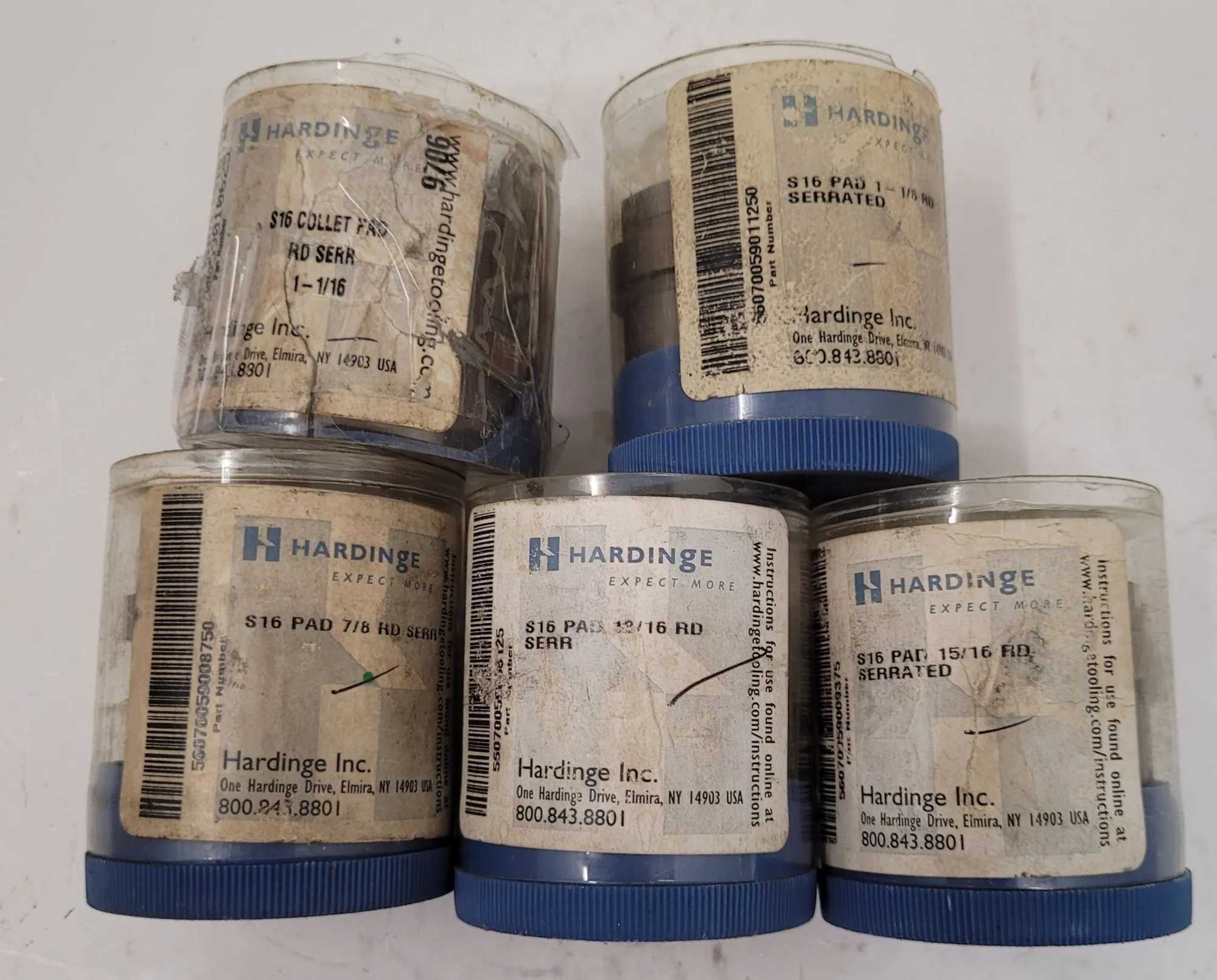 HARDINGE S16 COLLET PAD SET OF 5, SIZES: 13/16, 1-1/16, 15/16, 1-1/8, 7/8 - MACHINE TOOLING