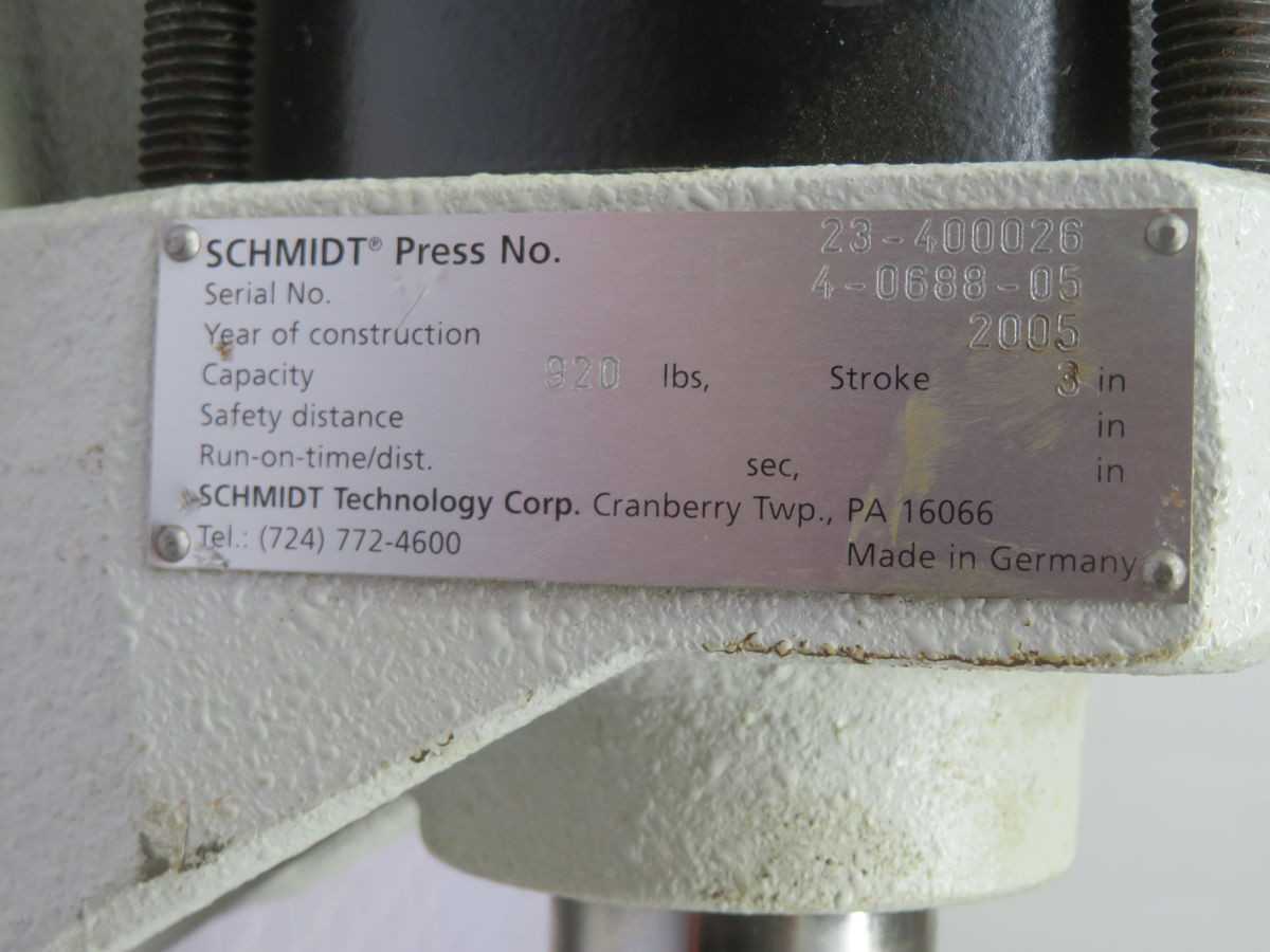 SCHMIDT 23-400026 PNEUMATIC DIRECT-ACTING PRESS HEAD RAM ACTUATOR T263927 - PNEUMATIC CYLINDERS & ACTUATORS