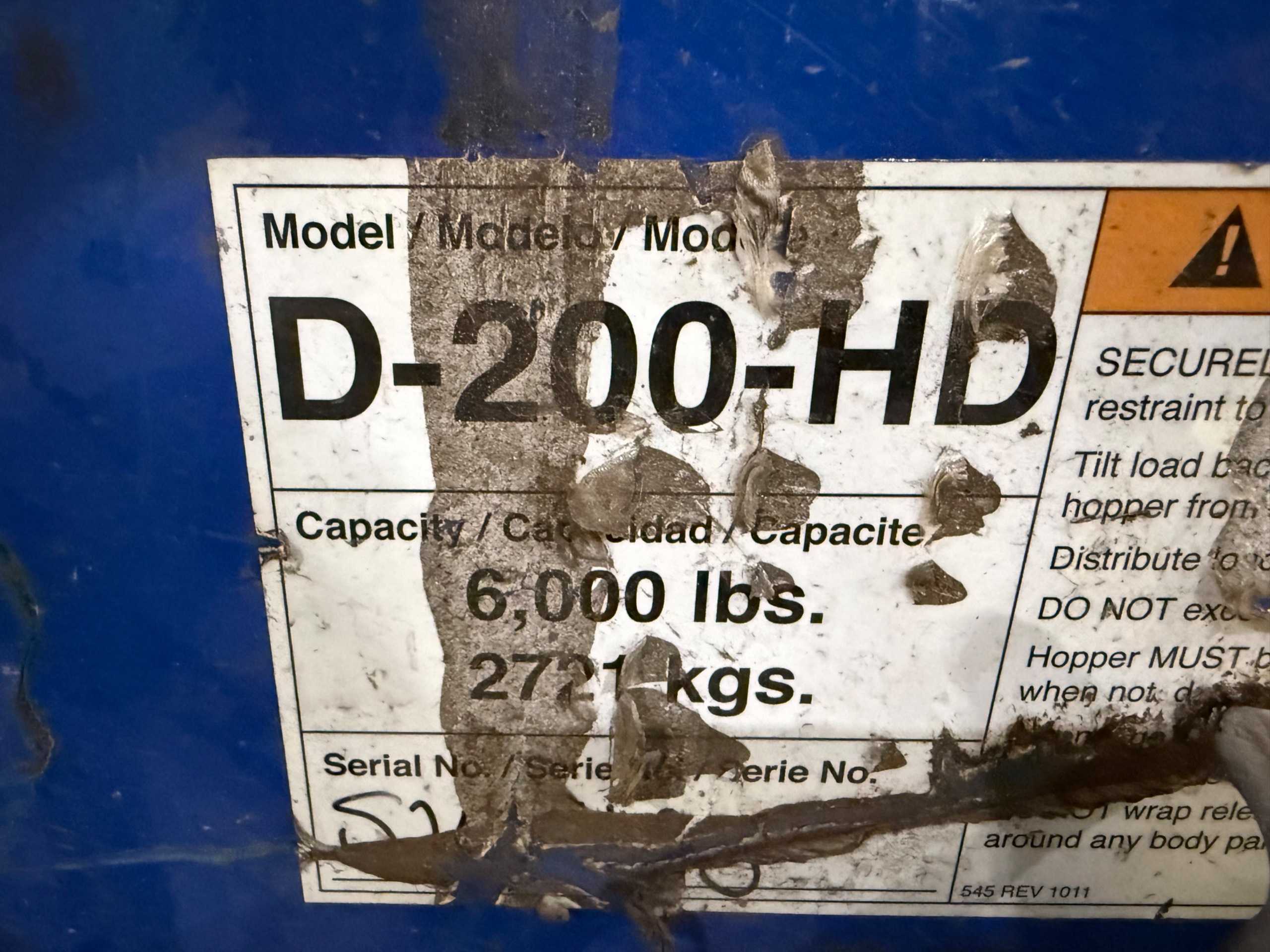 Vestil D-200-HD Self Dumping Hopper, 6,000 lbs Capacity - SELF DUMPING HOPPERS
