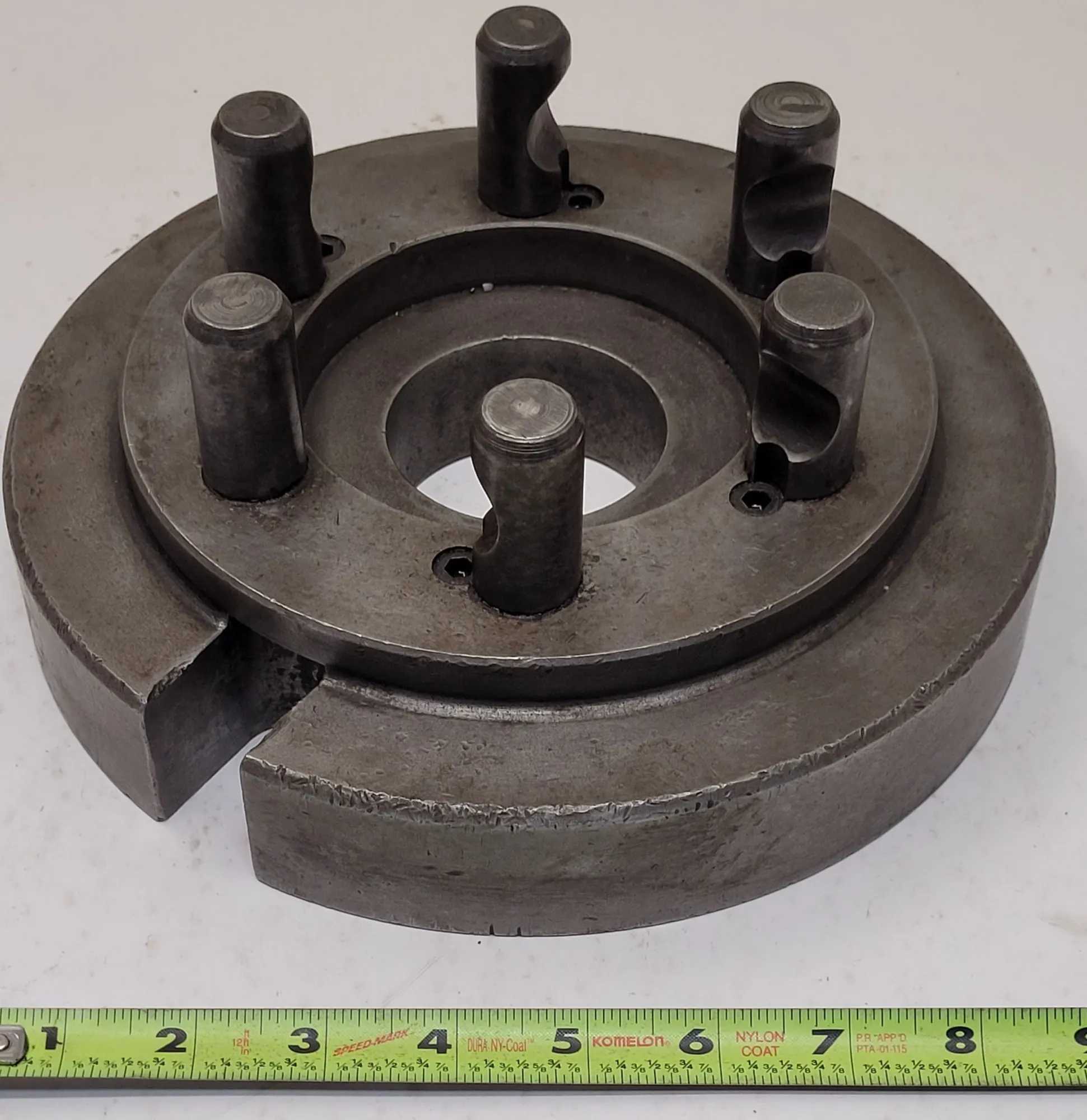 D1-6 LATHE CHUCK BACK PLATE, 9IN OVERALL DIAMETER, 6 X .875IN PINS - MACHINING TOOLING & PARTS