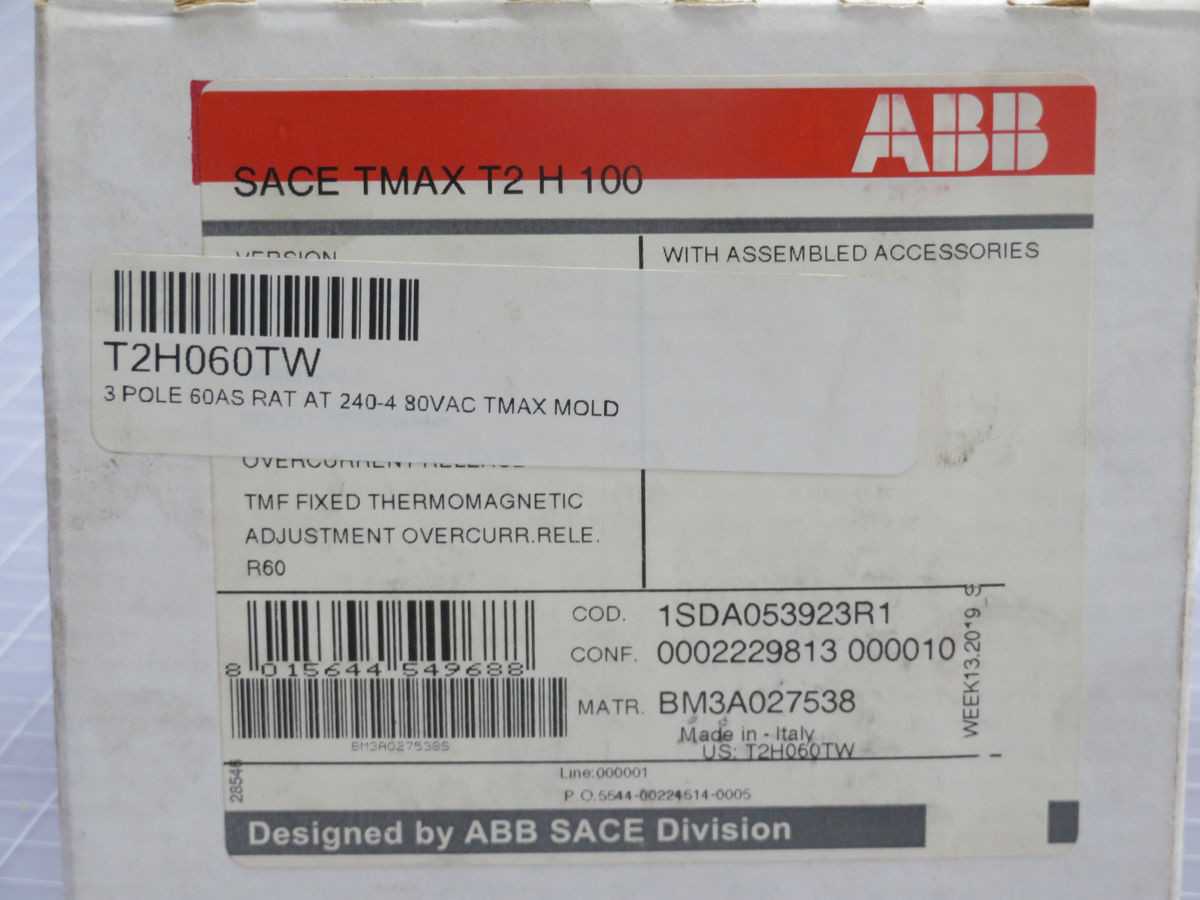 ABB T2H060TW SACE TMAX T2 H 100 Molded Case Circuit Breaker 1SDA053923R1 - CIRCUIT BREAKERS