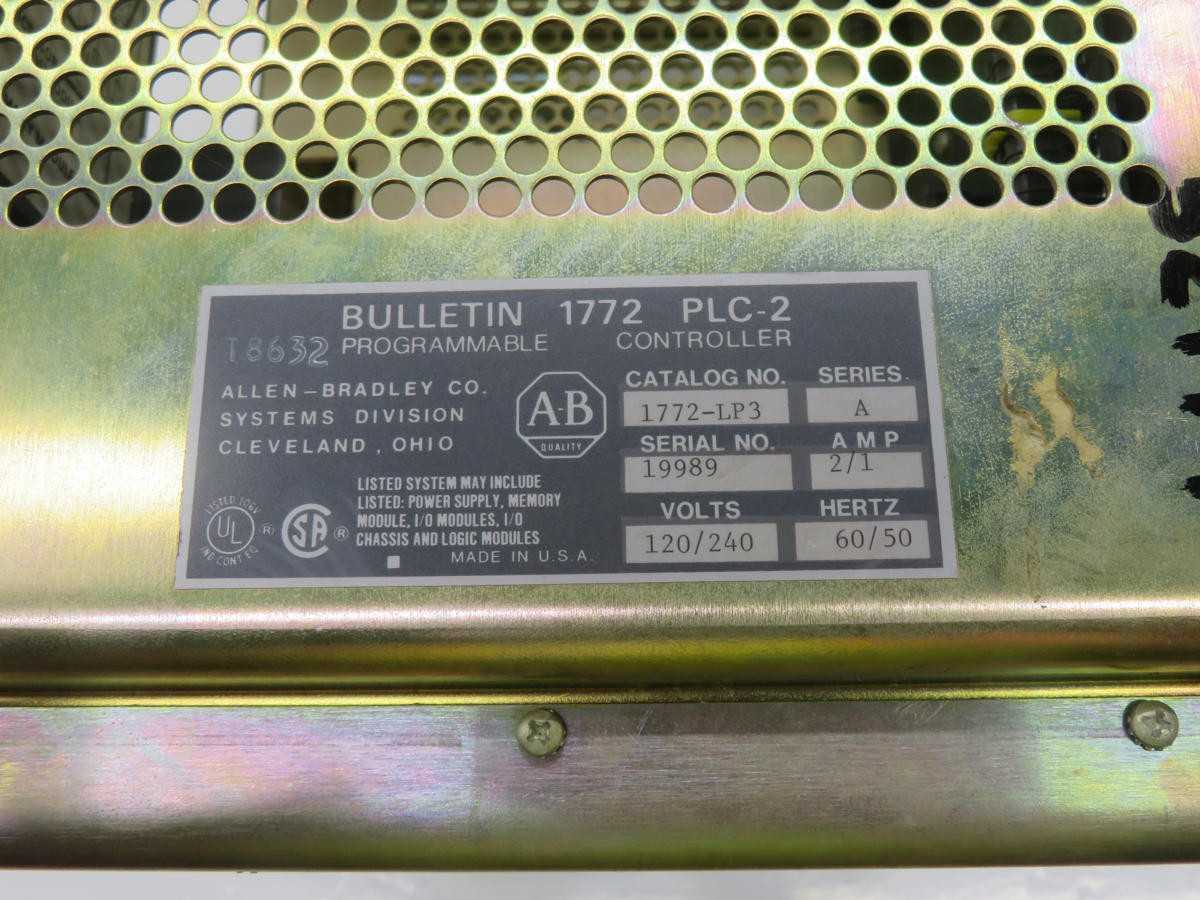 Allen Bradley 1772-LP3, Controls PLCs, 120/240V Power, 8K Memory, 1024D I/O, 512A I/O - AUTOMATION & CONTROLS