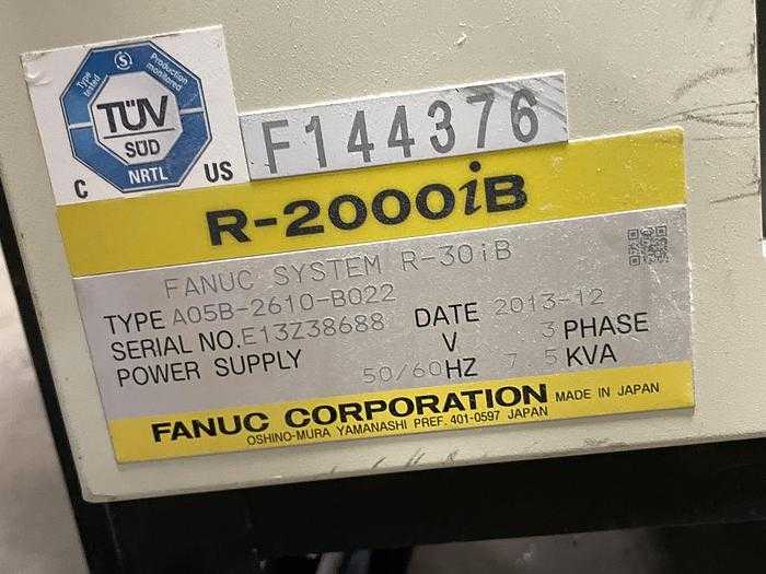 2013 FANUC R-2000IB/165F ARTICULATED ROBOT, 165KG PAYLOAD, 2655MM REACH, R-30IA CONTROLLER - ARTICULATED ROBOTS