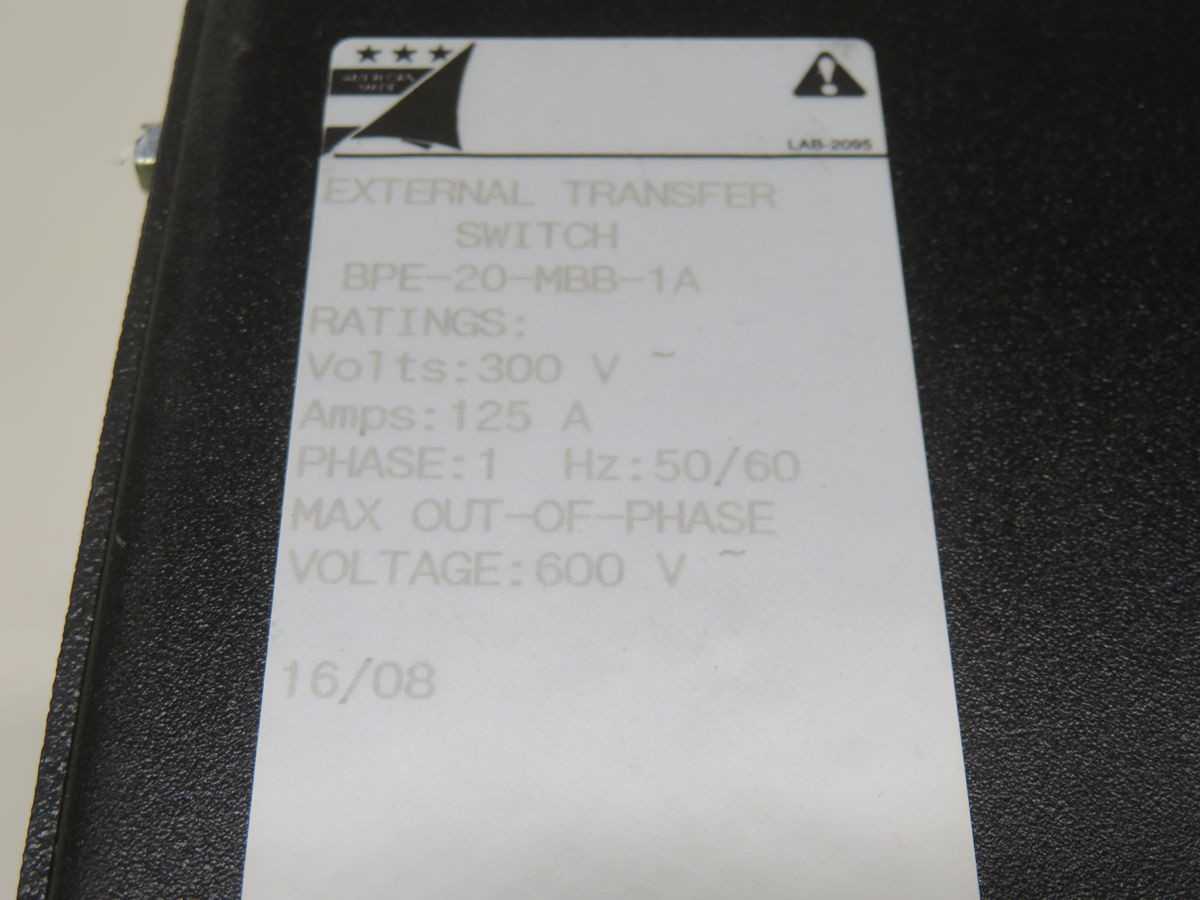EATON BPE-20-MBB-1A EXTERNAL TRANSFER SWITCH T261795 - SWITCHGEAR