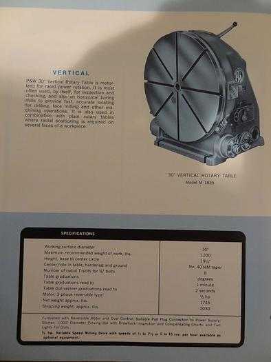 PRATT & WHITNEY M-1835 VERTICAL ROTARY TABLE - 30" DIA, 1/2 HP, 1,200 LBS CAPACITY - ROTARY TABLES