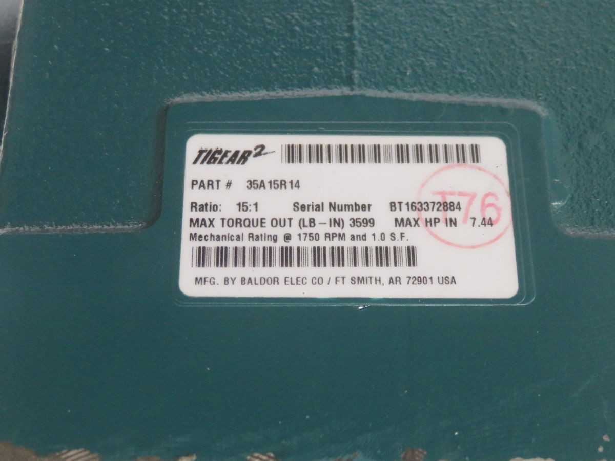 BALDOR VEM3554T-57 35A15R14 MOTOR W TIGEAR2 T266505 - AC MOTOR