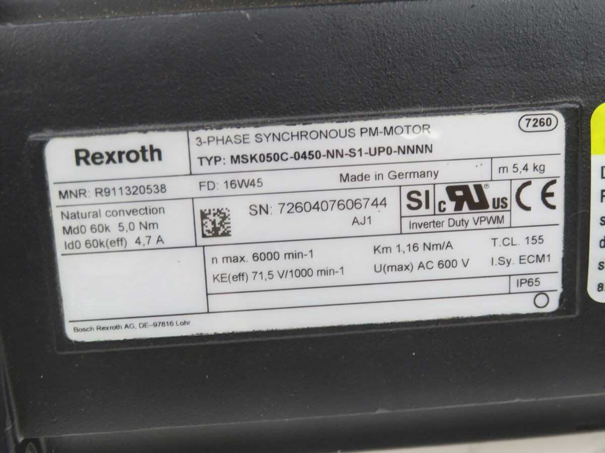 REXROTH R911320538 MSK050C-0450-NN-S1-UP0-NNNN SYNCHRONOUS SERVO PM-MOTOR T262977 - SERVO