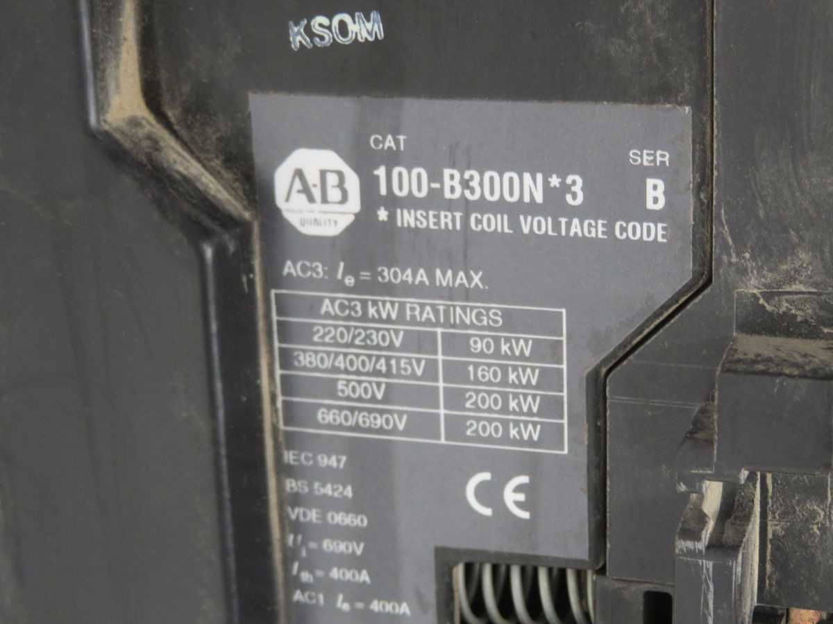 ALLEN BRADLEY 100-B300NB3 CONTACTORS, 3-POLE, 300A AC-3, 110-120V COIL, 200 HP, 1 NO/NC AUX - CONTACTORS