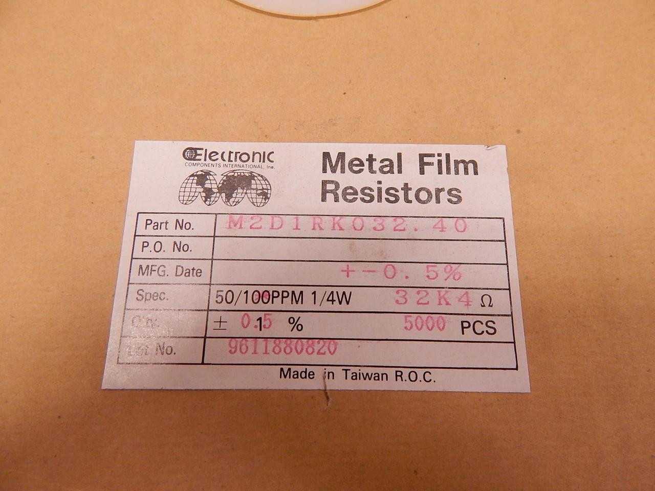 Lot of 5000 Electronic Components International M2D1RK032.40 Metal Film Resistors - ELECTRONIC COMPONENTS