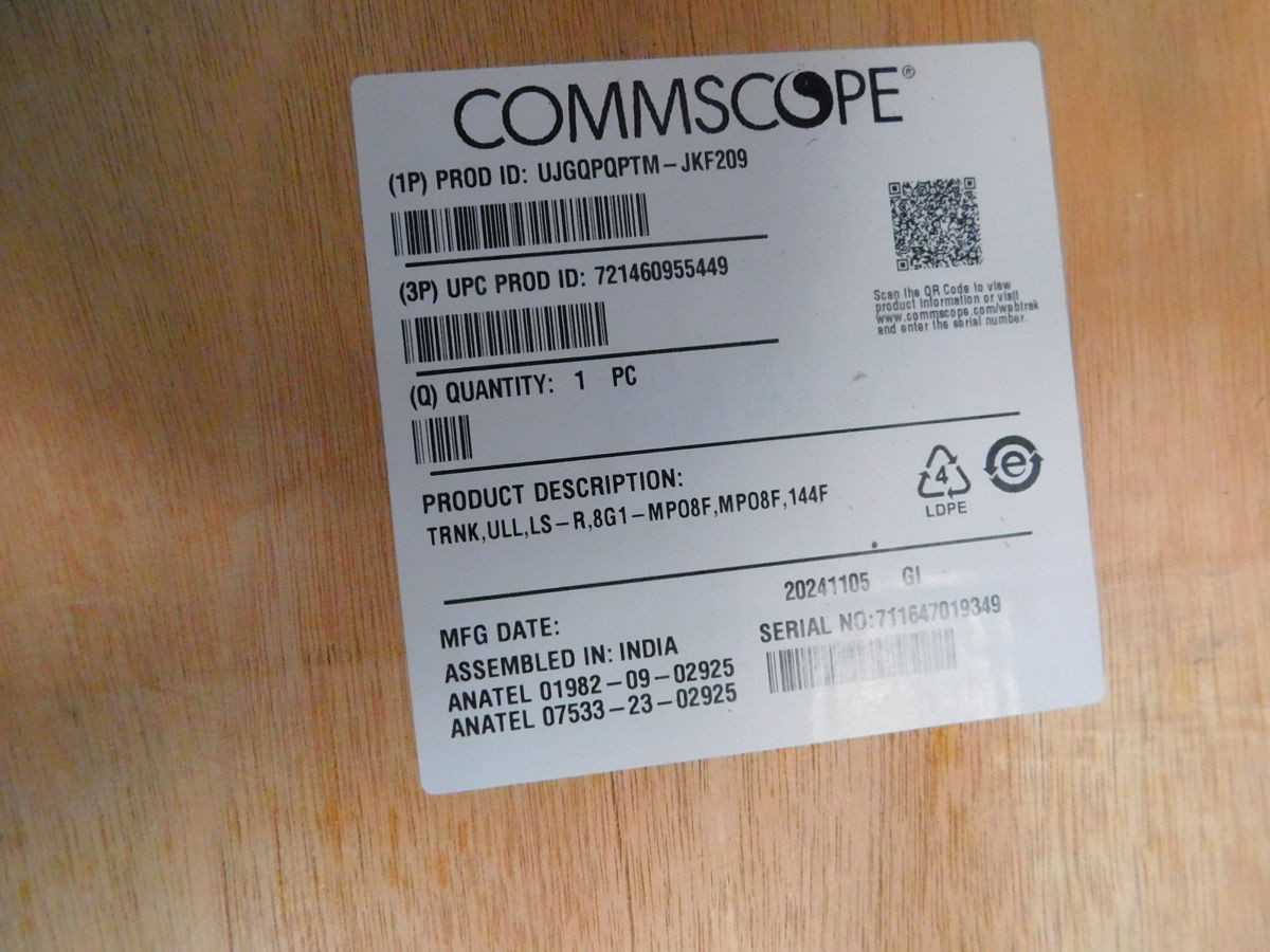 COMMSCOPE UJGQPQPTM-JFK209 FIBER TRUNK CABLE ASSEMBLY 144-FIBER SINGLE MODE 209FT M7555 - FIBER OPTIC CABLE