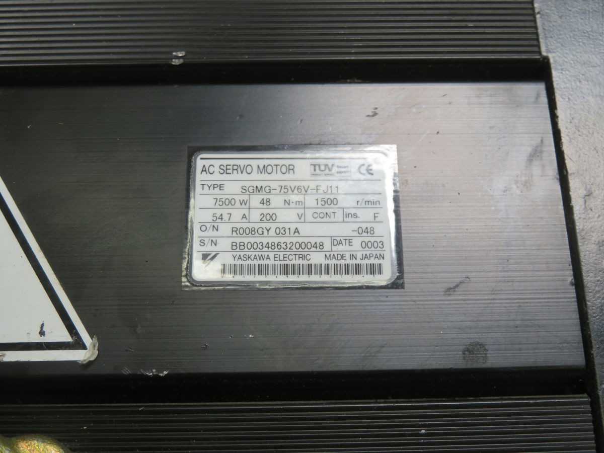 YASKAWA SGMG-75V6V-FJ11 SERVO, 7500W POWER, 48 NM TORQUE, 1500 RPM SPEED, 17-BIT ENCODER - SERVO