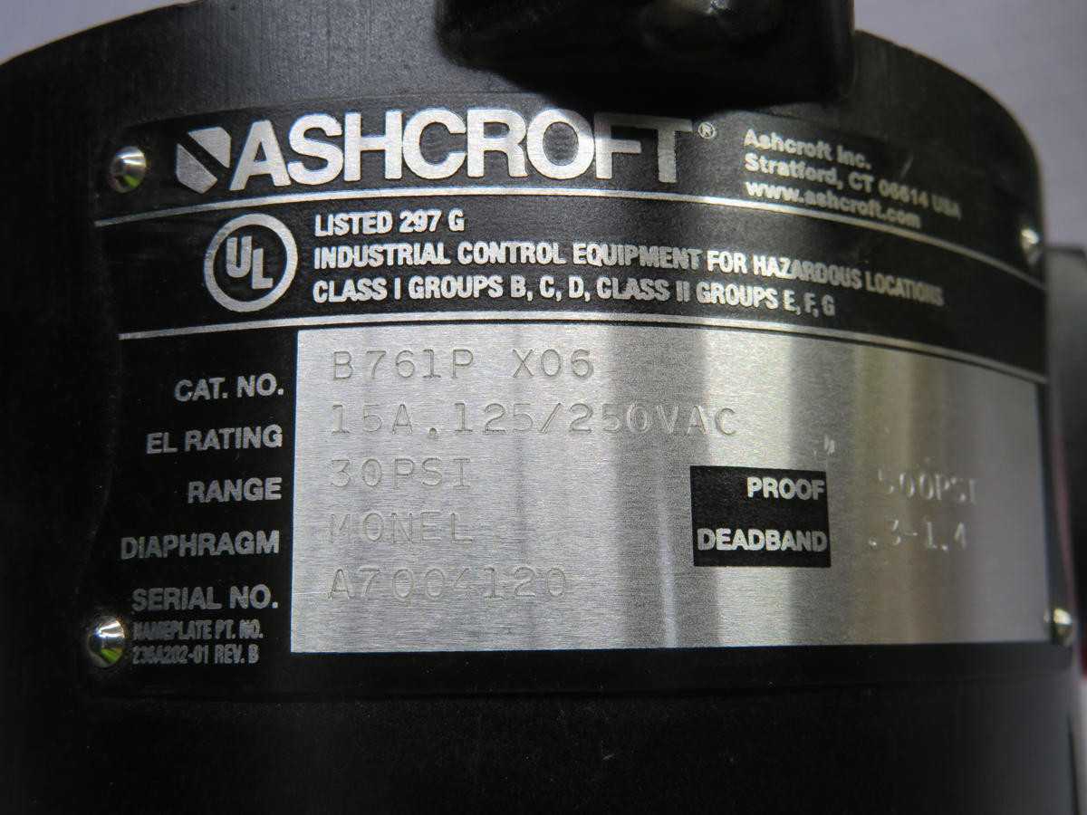 Ashcroft B761P X05 Pressure Switch T232975 - Reliable Pressure Control Solution - SWITCHES