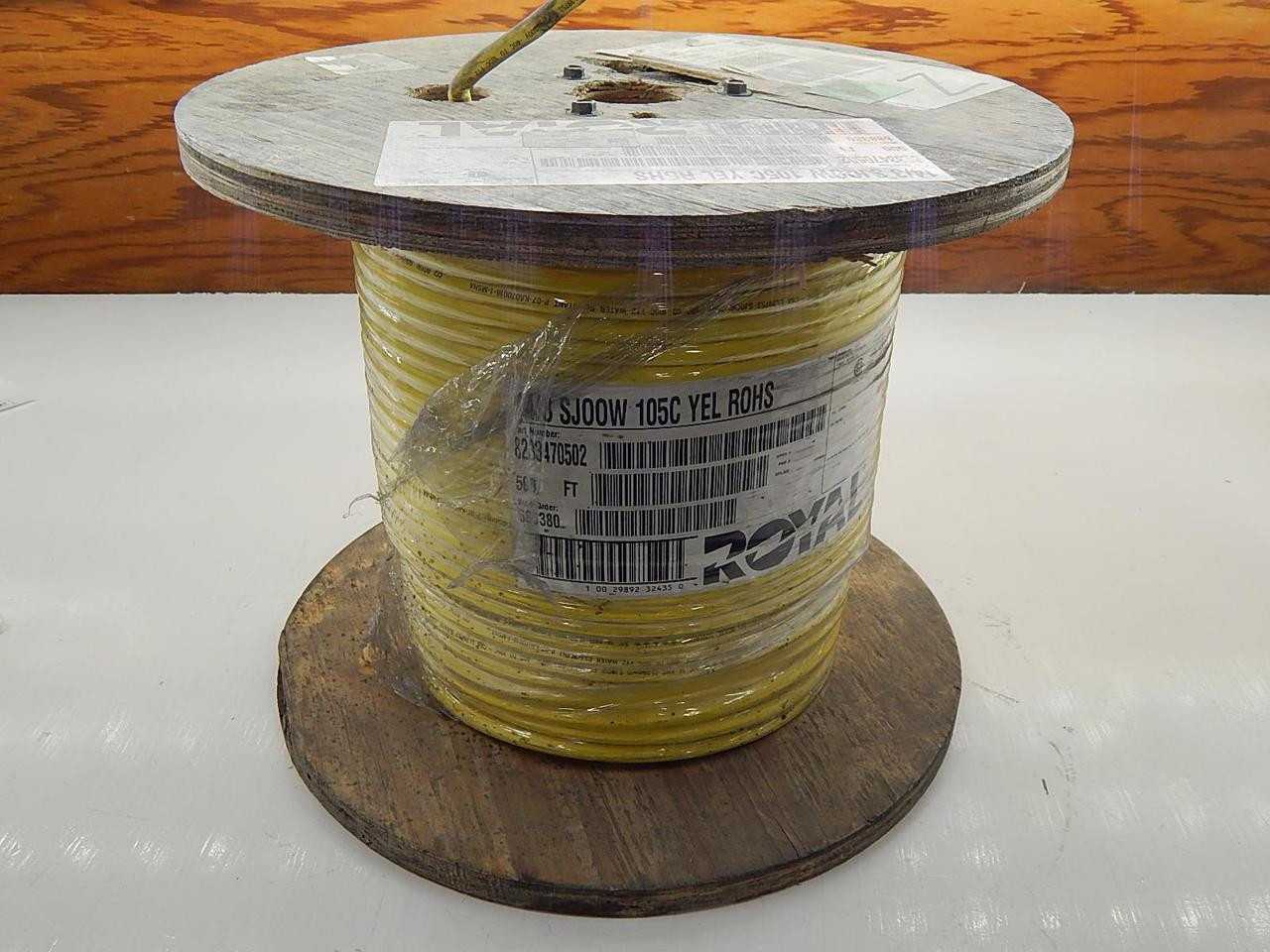 LOT OF 500 FT ROYAL 8233470502 14/3 SJOOW ROYAL SOVEREIGN CORD 105 C 300 V ETHYLENE PROPYLENE YELLOW - ELECTRICAL WIRE