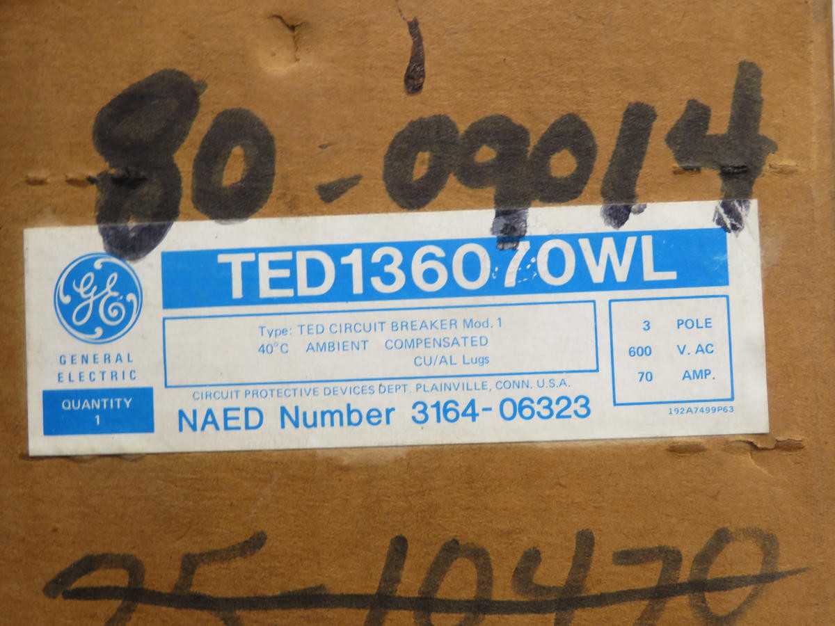 GE TED136070WL CIRCUIT BREAKER, 3P, 3PH, 70A CUR, 600V VOLT, 18KA@480V IC, 14KA@600V IC - INDUSTRIAL PARTS