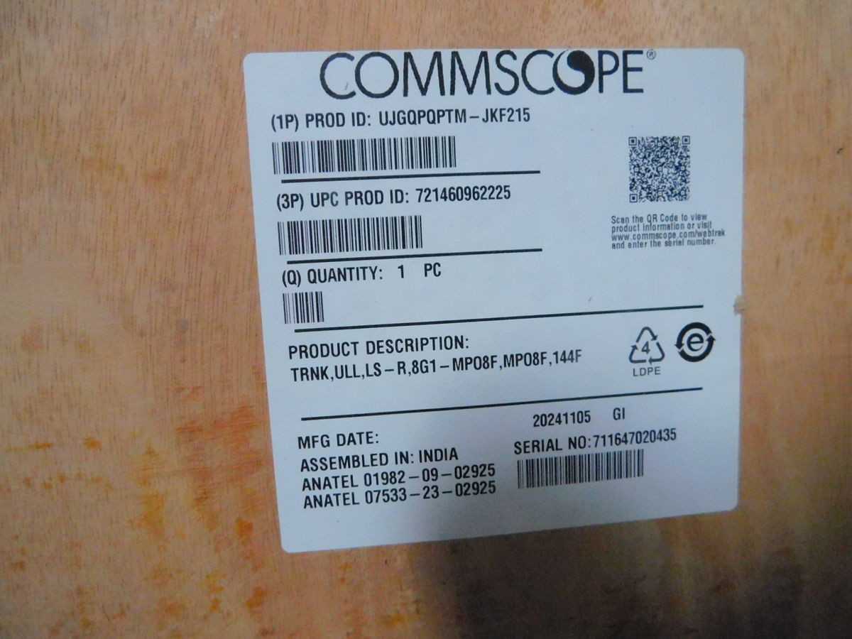 COMMSCOPE UJGQPQPTM-JFK215 FIBER TRUNK CABLE ASSEMBLY 144-FIBER SINGLE MODE 215FT M7554 - FIBER OPTIC CABLE