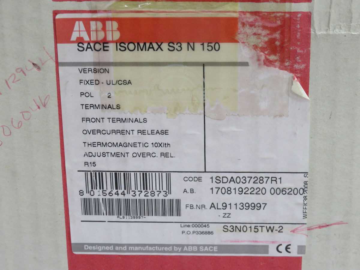 ABB S3N150 SACE ISOMAX S3 N 150 MOLDED CASE CIRCUIT BREAKER 1SDA037287R1 T257884 - CIRCUIT BREAKERS