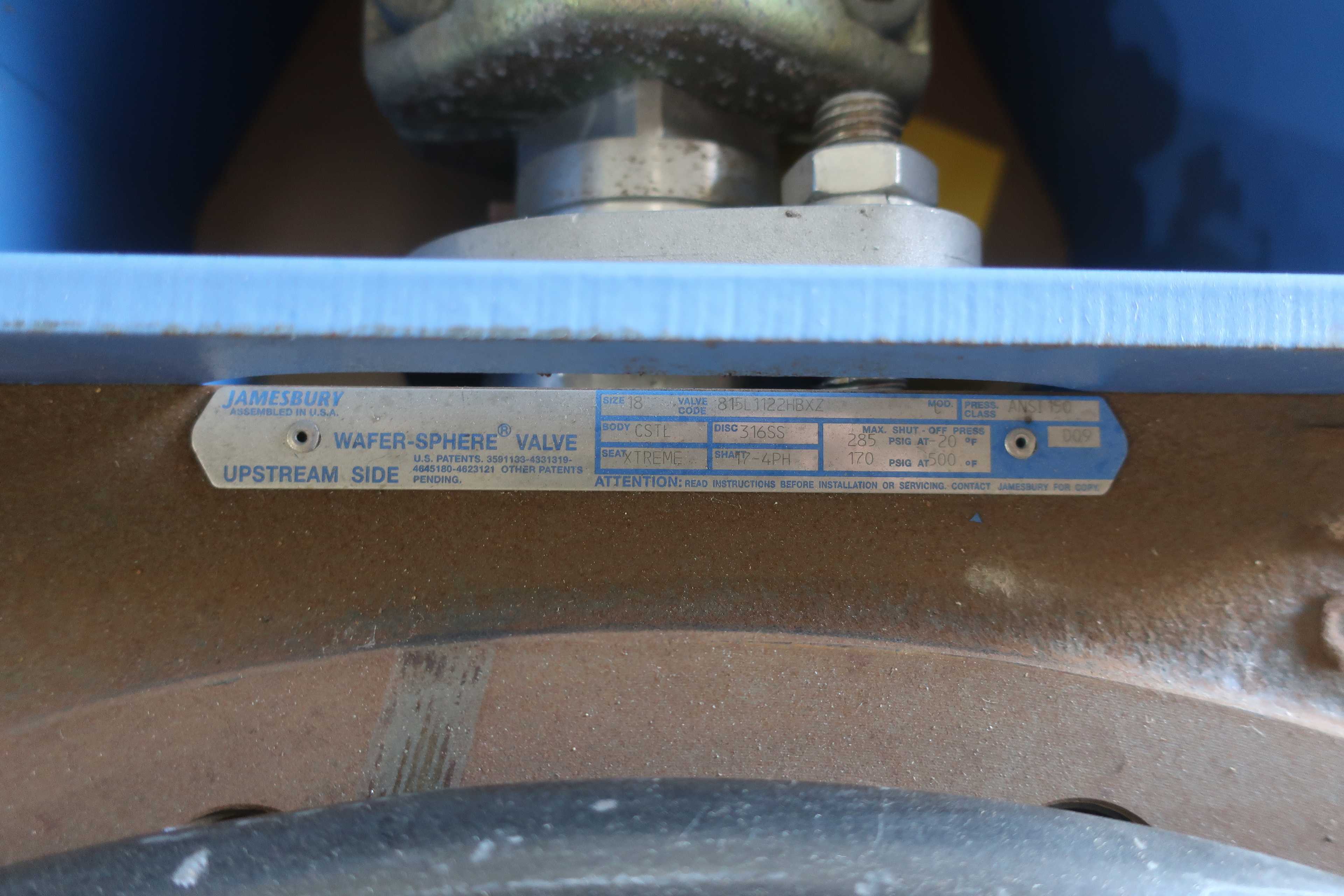 SKU 1772497 - JAMESBURY 815L1122HBXZ WAFER-SPHERE LUGGED PNEUMATIC 18IN CONTROL VALVE - CONTROL VALVE