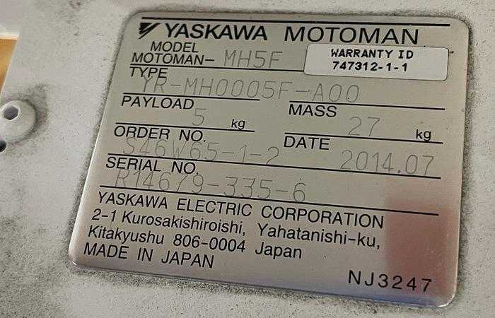 2014 YASKAWA MOTOMAN MH5F ROBOT - 5KG PAYLOAD, 706MM REACH, FS100 CONTROLLER - ARTICULATED ROBOTS