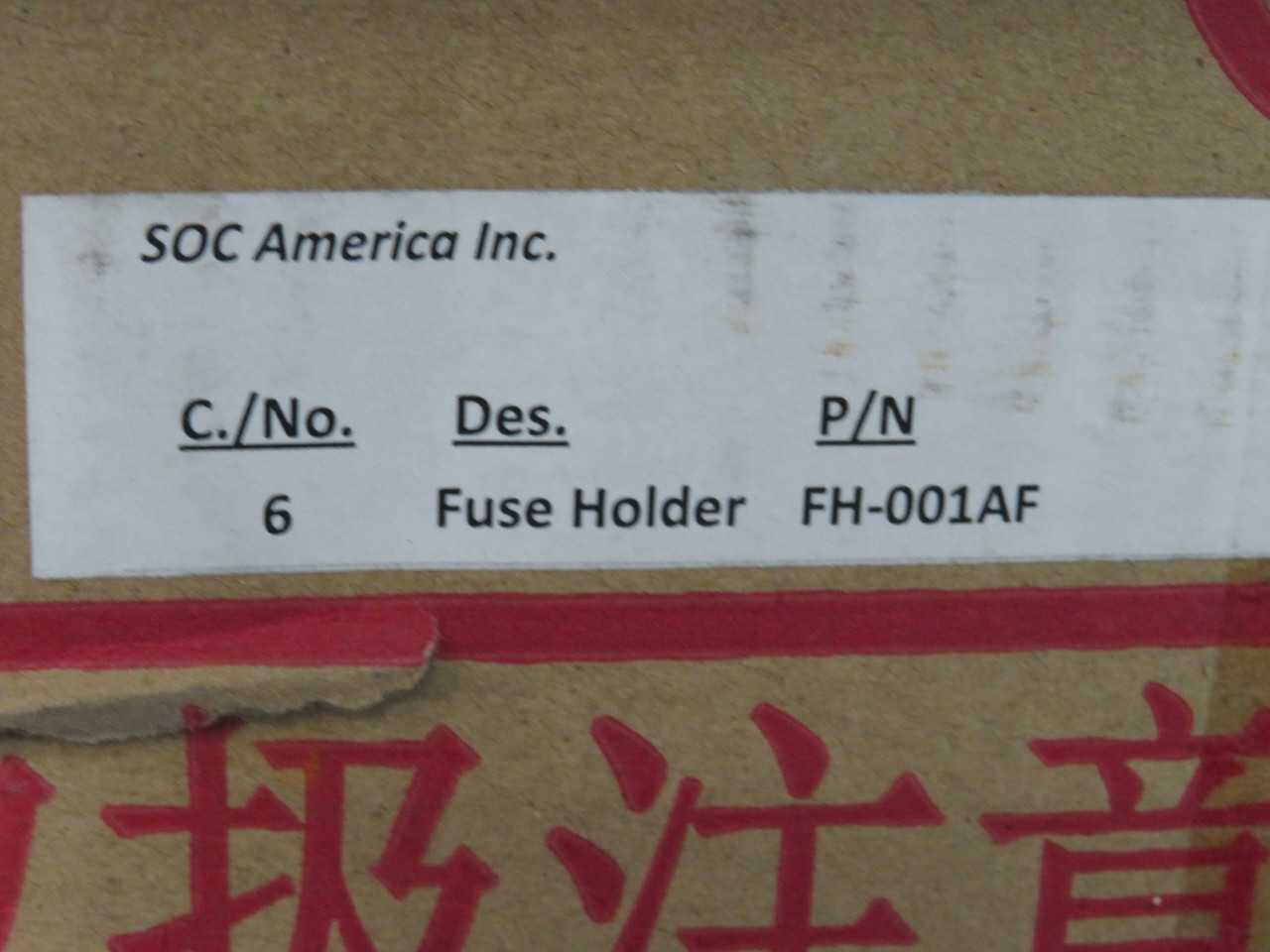 SOC AMERICA FH-001AF, PANEL MOUNT FUSE HOLDER, 15A/240V RATING, 6.35X31.75MM FUSE, 12.7MM MOUNTING - FUSES