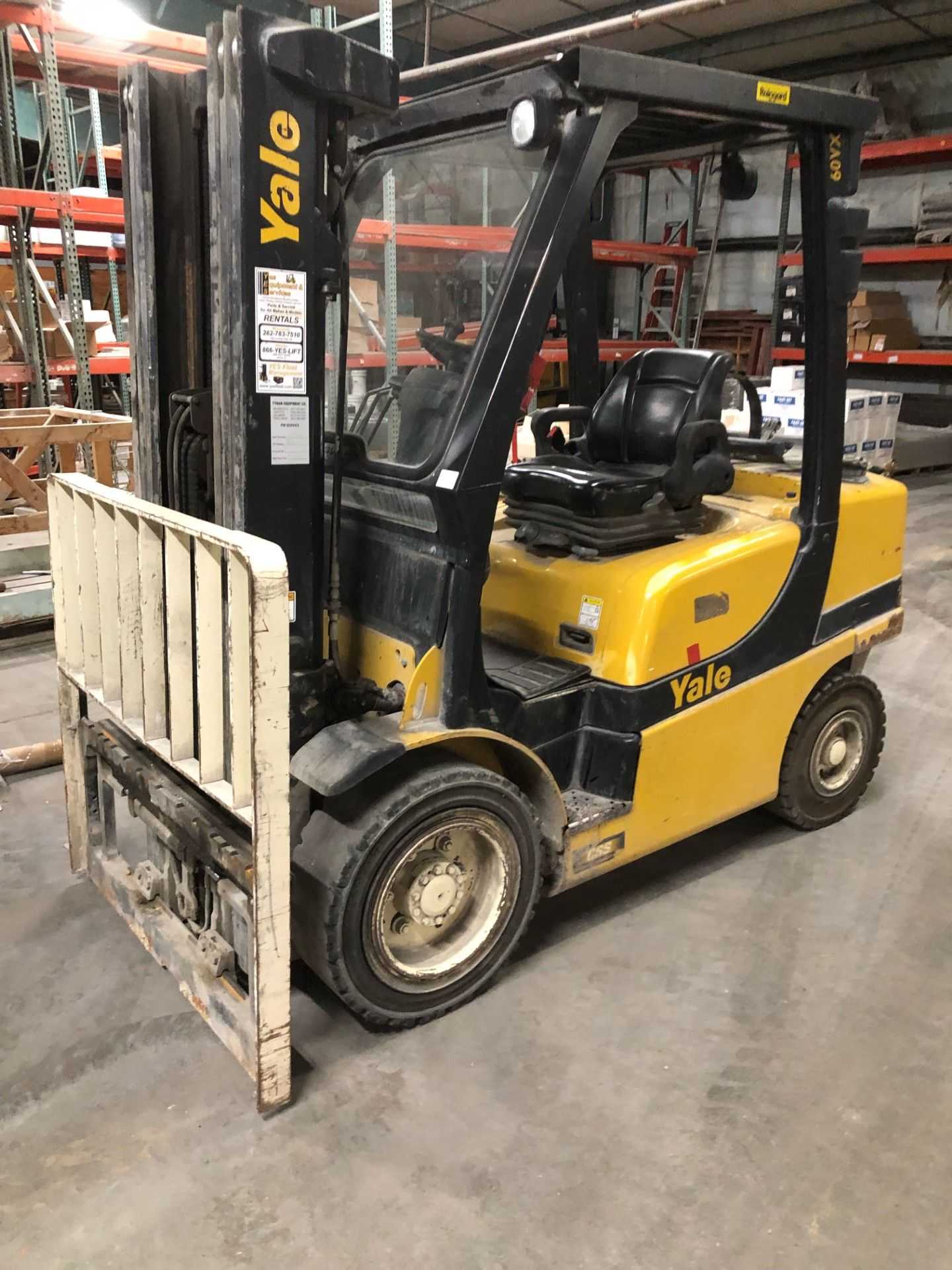 2016 Yale GLP060VX Forklift: 6000lb Capacity, LPG, Pneumatic Tires, 199in Lift, Techtronix Trans - SIT-DOWN FORKLIFTS 2016 Yale GLP060VX Forklift: 6000lb Capacity, LPG, Pneumatic Tires, 199in Lift, Techtronix Trans - SIT-DOWN FORKLIFTS