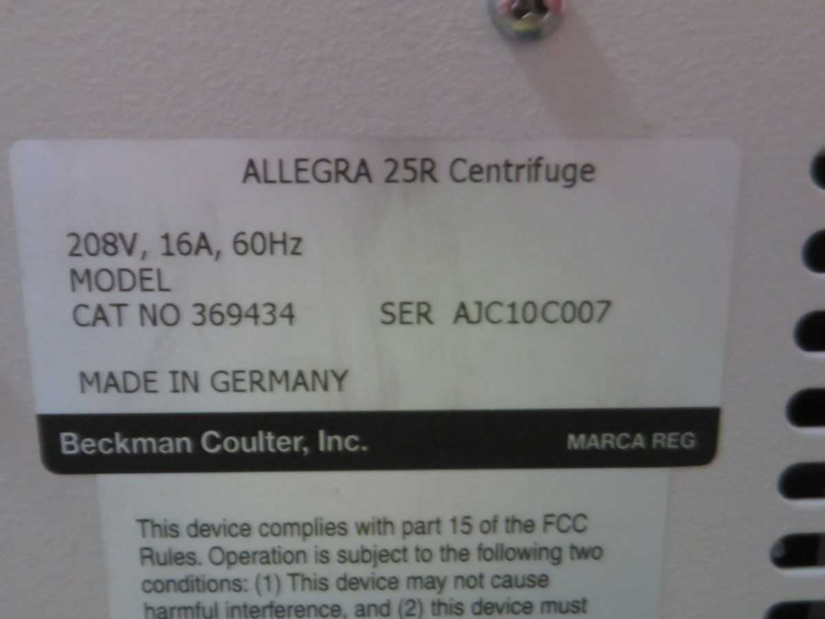 ALLEGRA 25R CENTRIFUGUE - LAB & SCIENTIFIC
