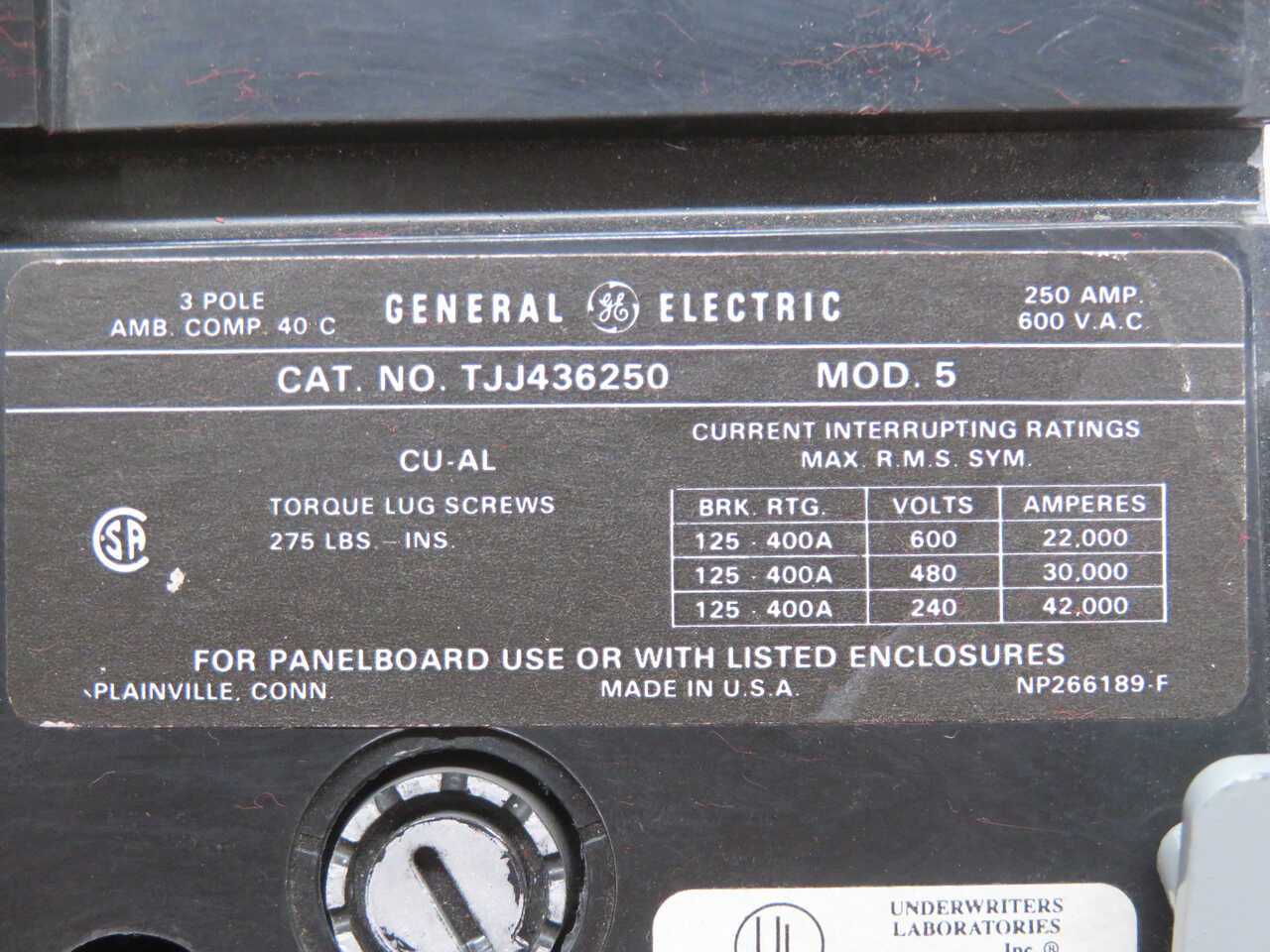 GE TJJ436250 MOLDED CASE CIRCUIT BREAKER T269417 - INDUSTRIAL PARTS