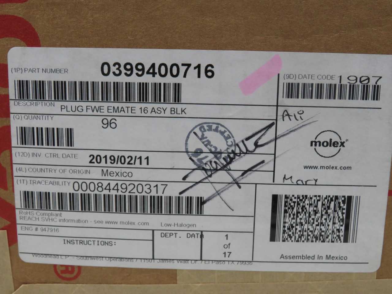LOT OF 90 MOLEX 0399400716 TERM BLOCK PLUG 16POS 5.08MM - TERMINAL BLOCKS